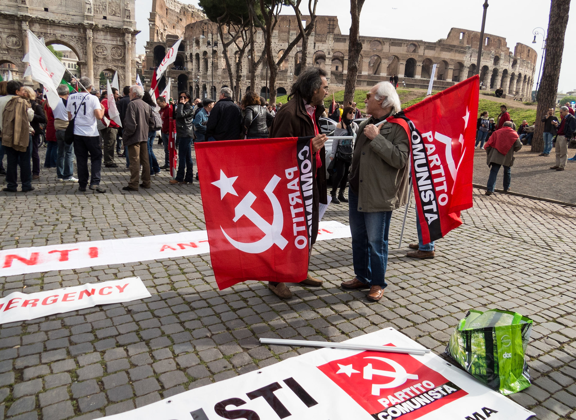 Liberation Day marchers assembling near the Colosseum, Rome, 2013