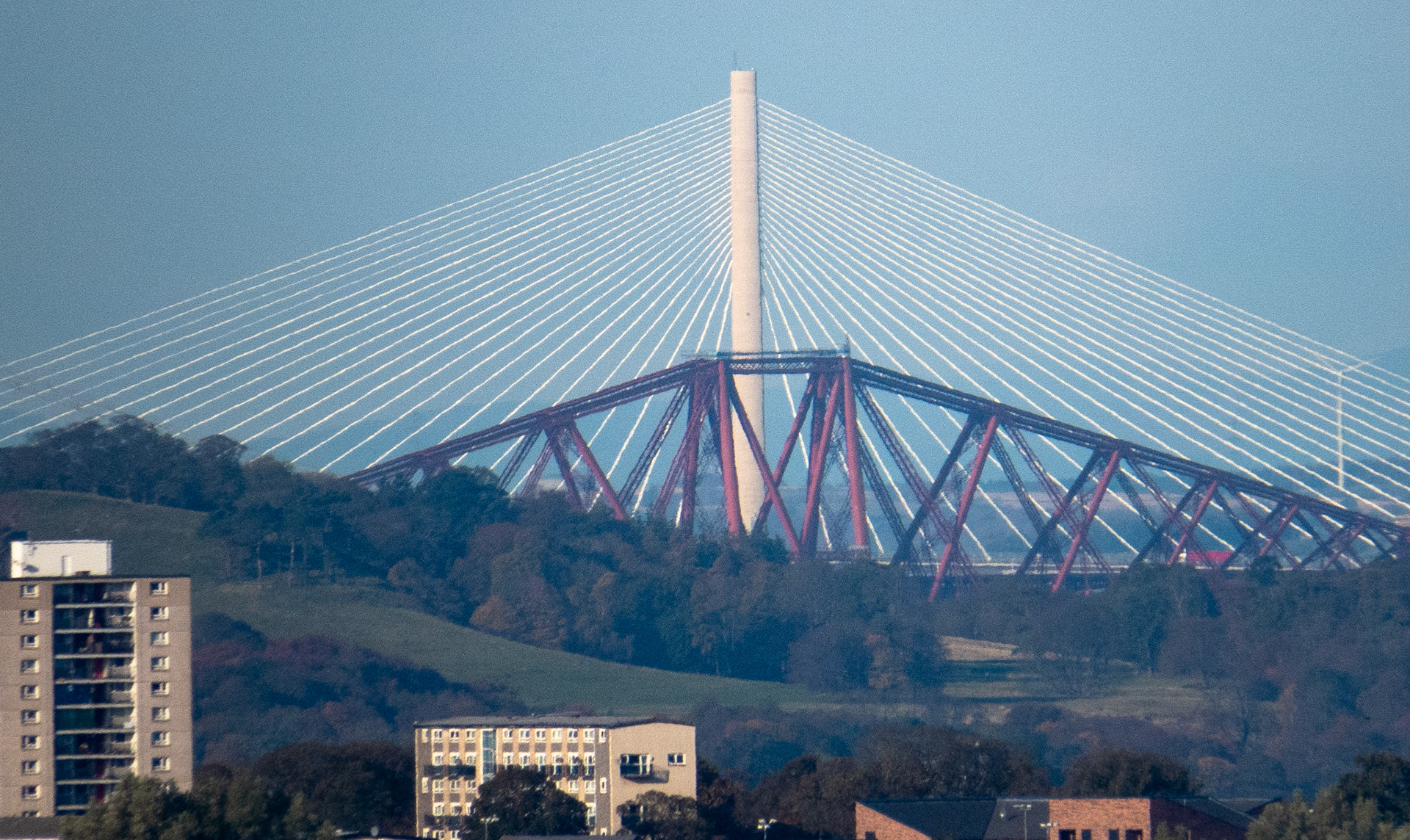 Forth Bridge and Queensferry Crossing from Calton Hill, Edinburgh, 2019