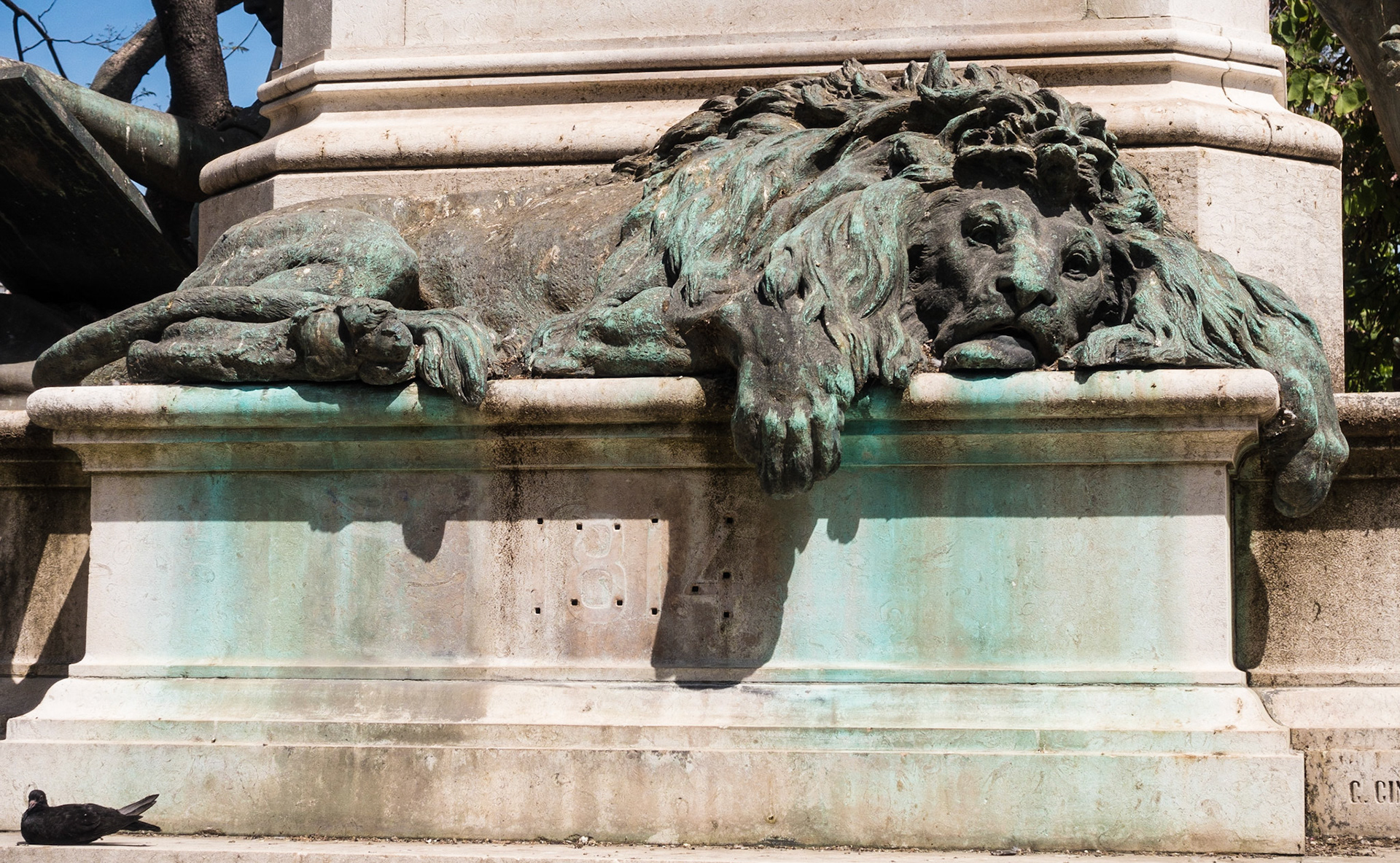 Lion Sculpture and Pigeon, Lisbon, 2017