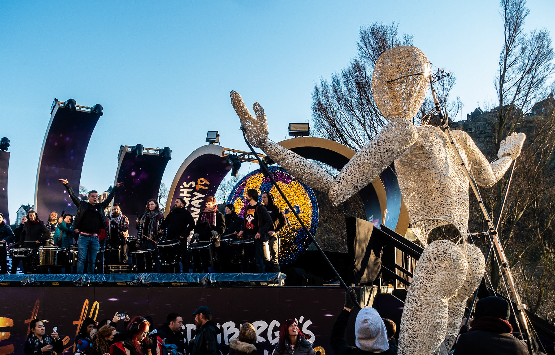 Puppet dancer and band, Edinburgh's Hogmanay, 2019