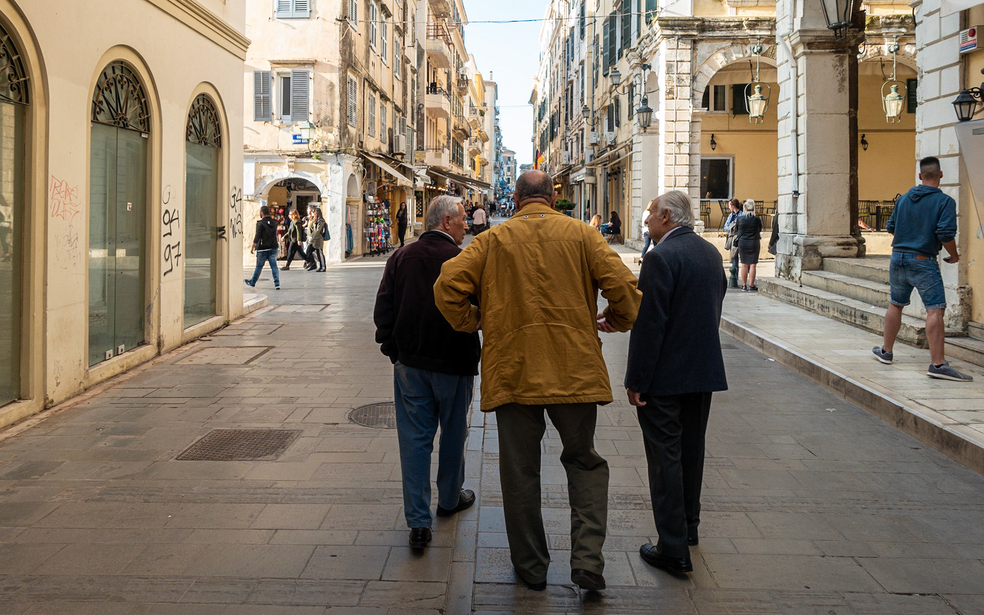In conversation, Old Town, Corfu, 2019