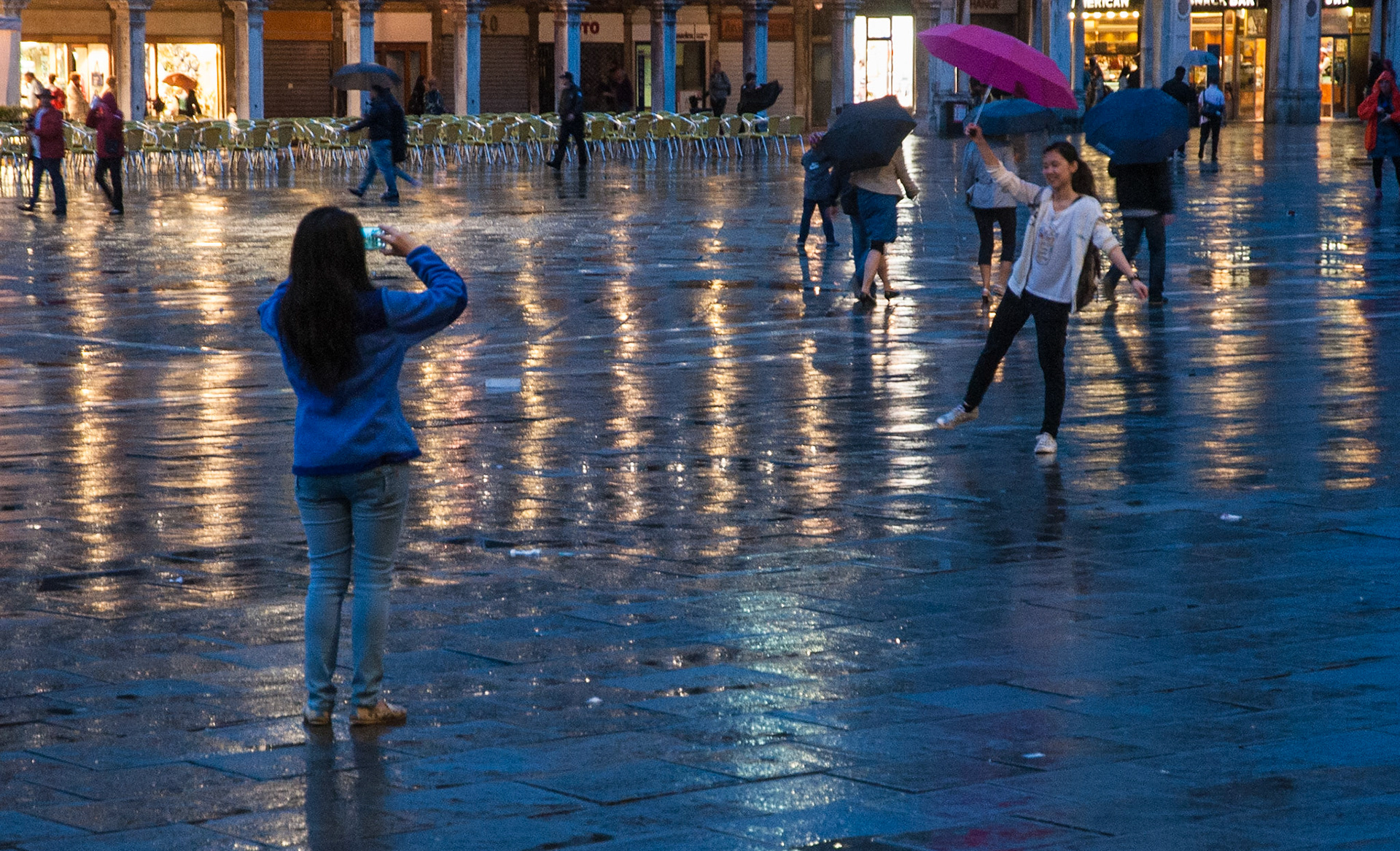 Rainy evening in St. Mark's Square, Venice, 2014