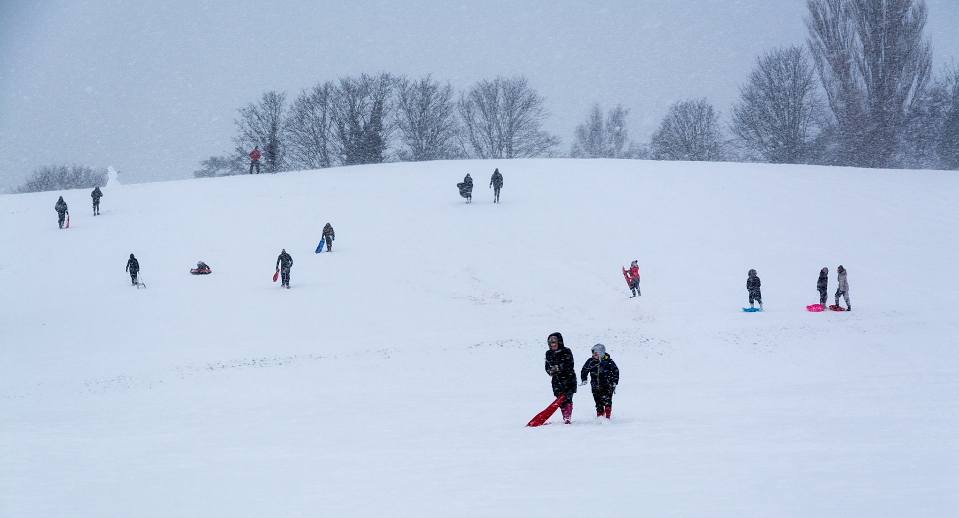 Children in the Snow, King George V Park, Bonnyrigg, Midlothian, 2018