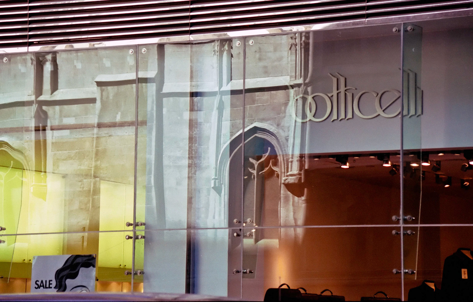 Reflection of church in Boticelli window, New York, 2000