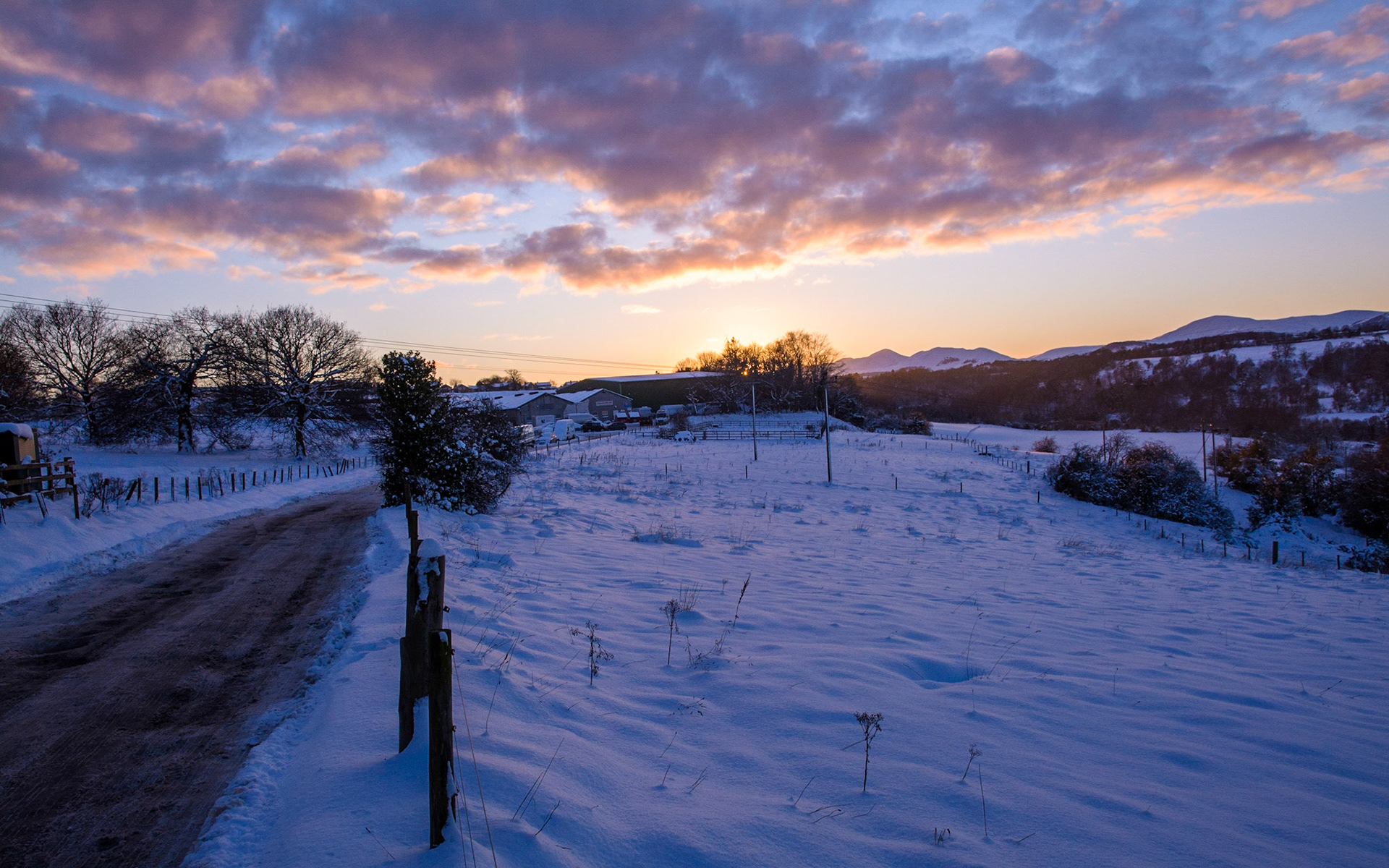 Sunset over the Pentland Hills in winter, Poltonhall Industrial Estate, Lasswade, 2021