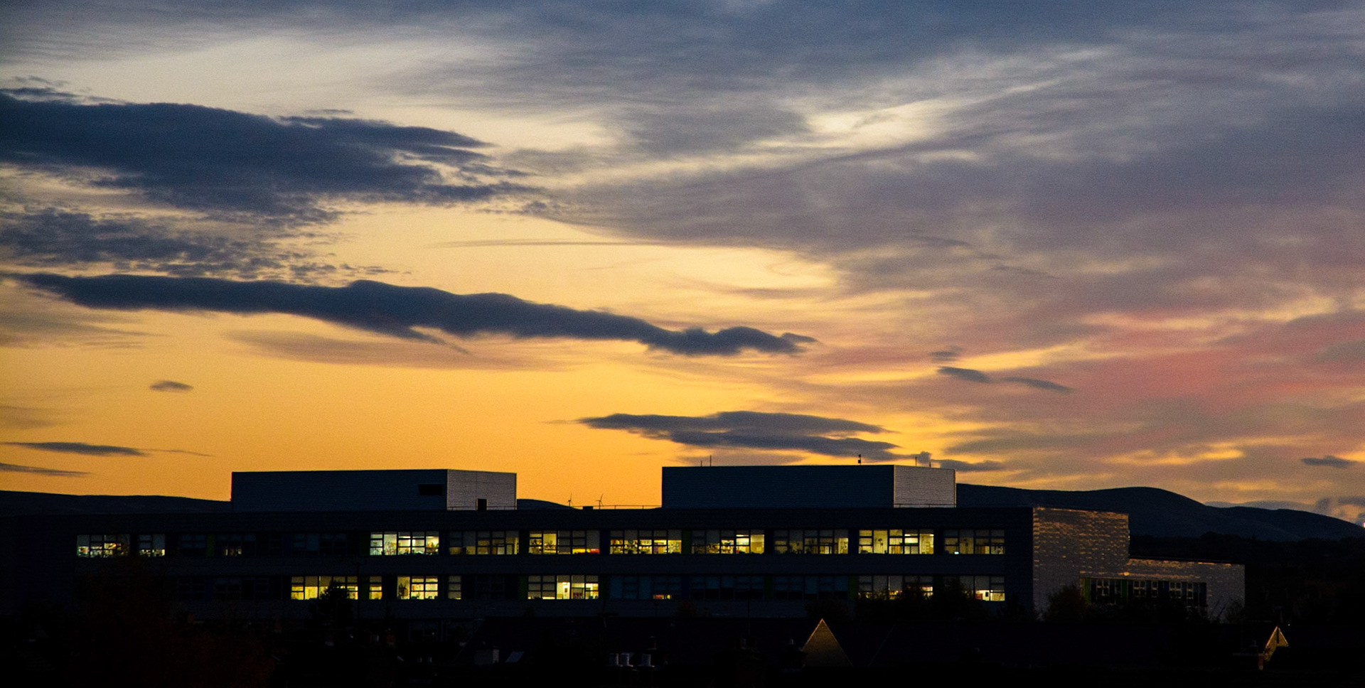 Sunset over Lasswade High School Centre, 2021