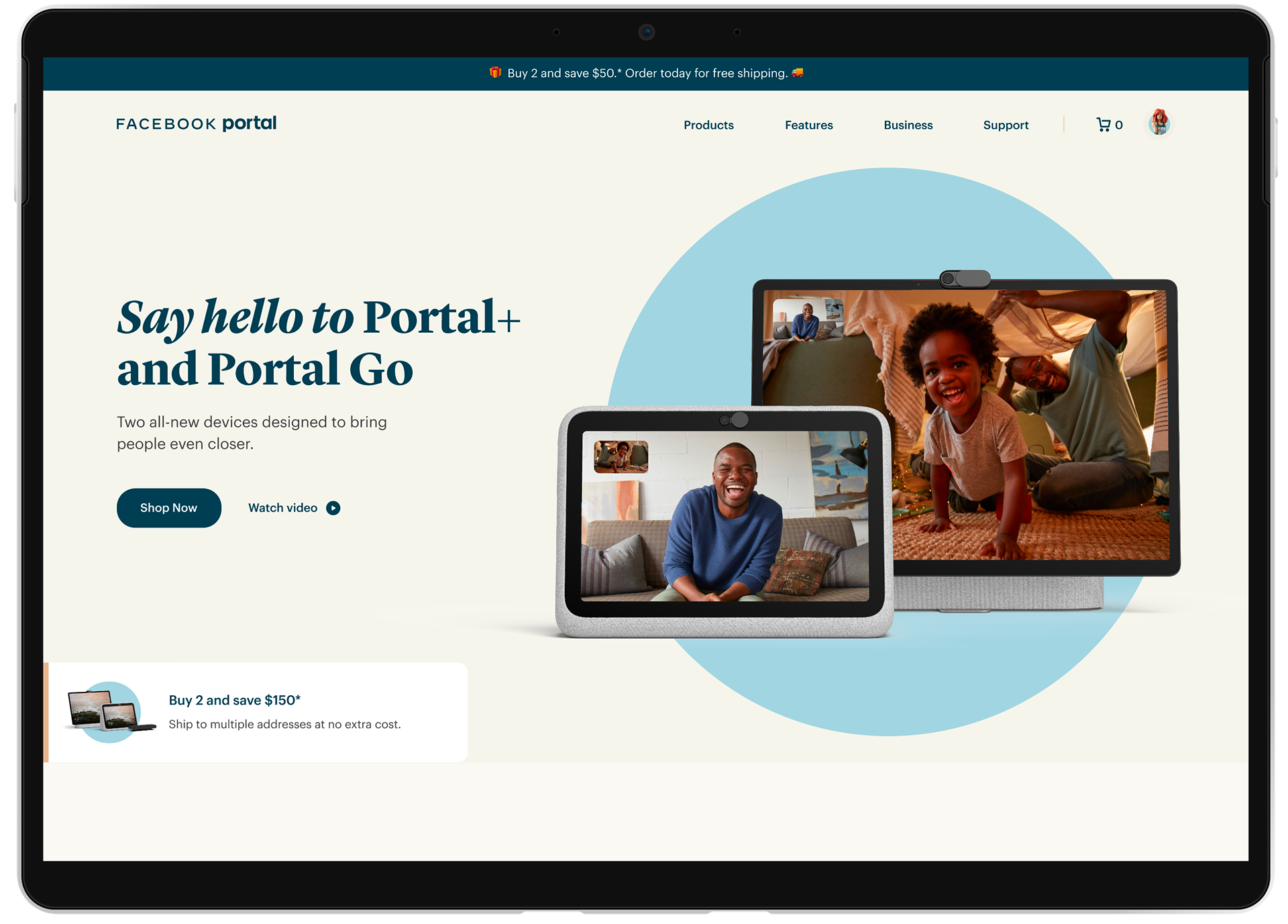 Facebook Portal hero on a tablet device