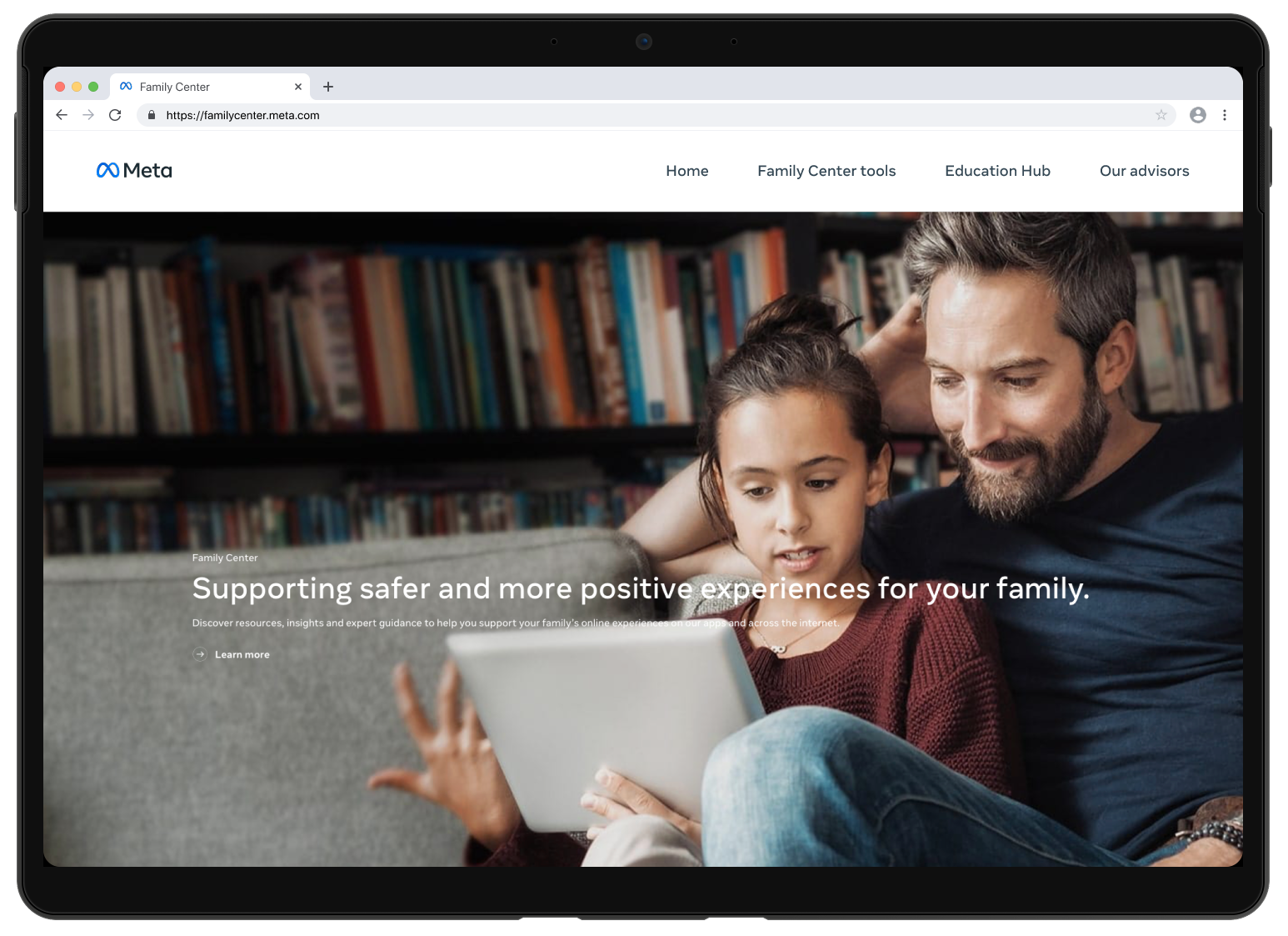 Meta Family Center hero image on tablet device