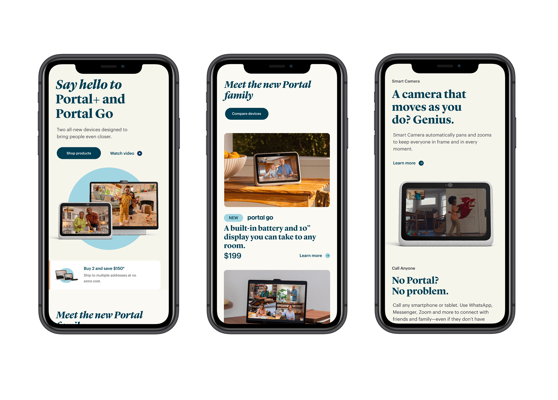 Facebook Portal redesign final designs on mobile devices