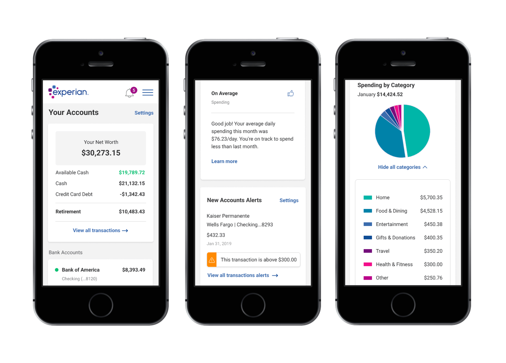 Experian Personal Finances final designs on mobile