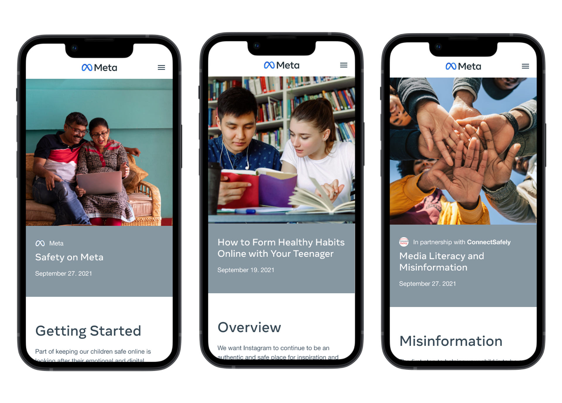 Meta Family Center articles on mobile devices