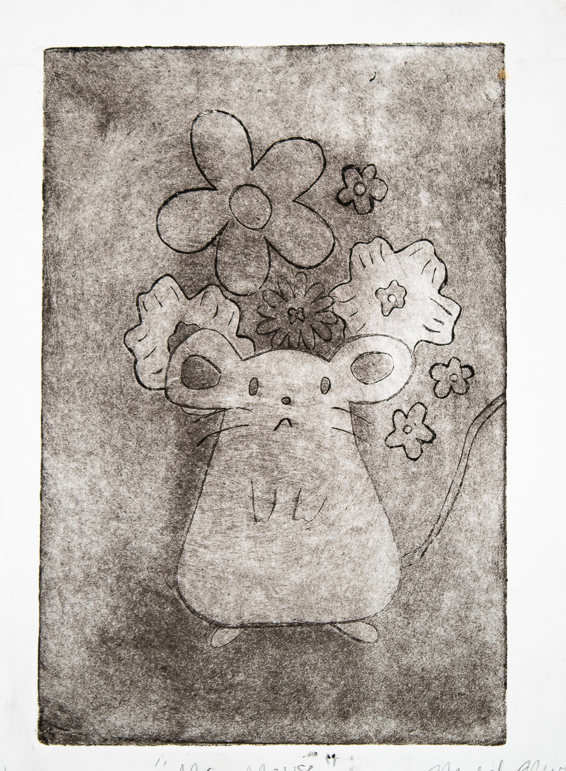 "Mr. Mouse", Printmaking, 8 x 10.5, 2025 |  This print was made by a copper plate with the intaglio process.   