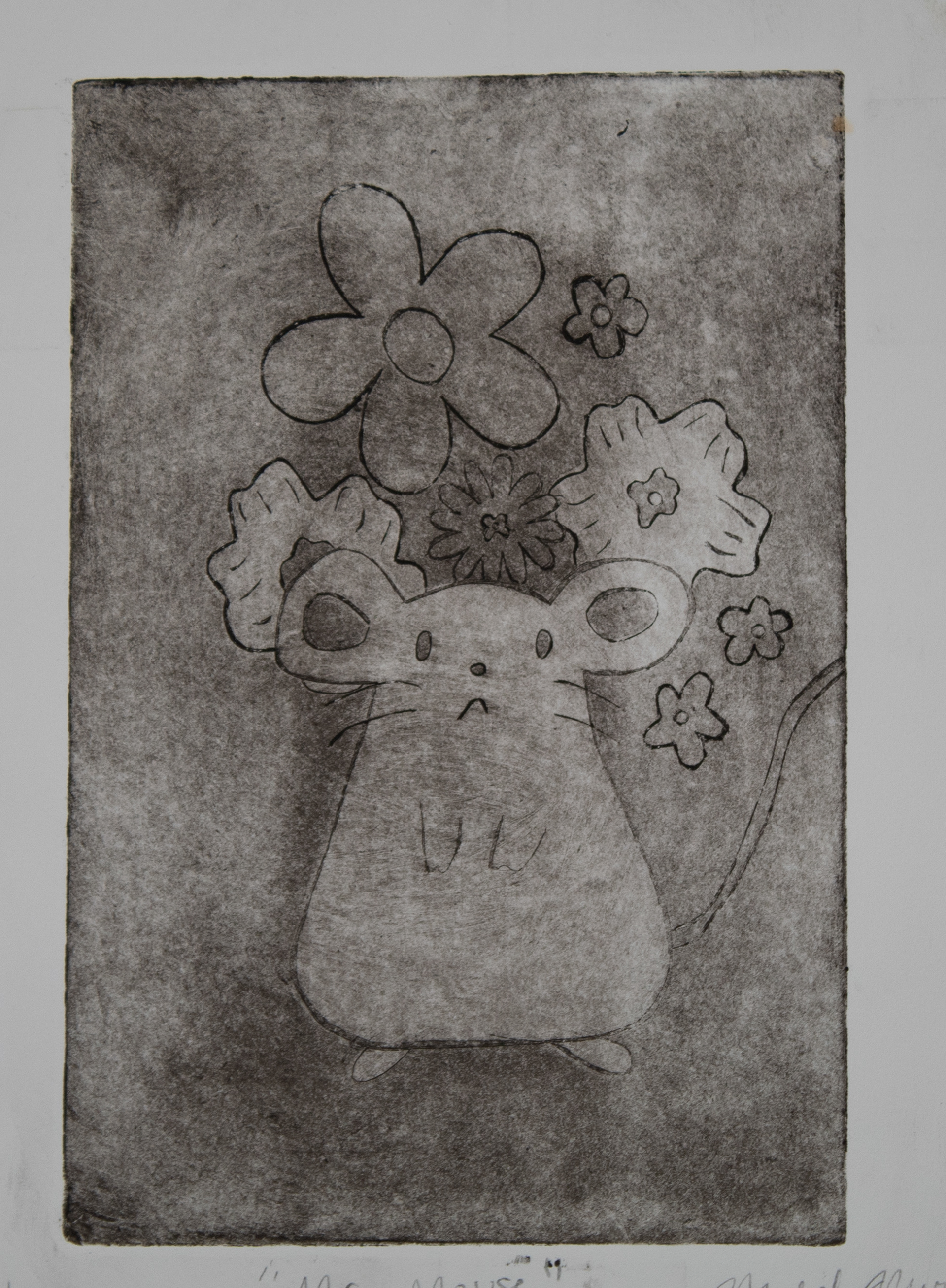 "Mr. Mouse", Printmaking, 8 x 10.5, 2025 |  This print was made by a copper plate with the intaglio process.   