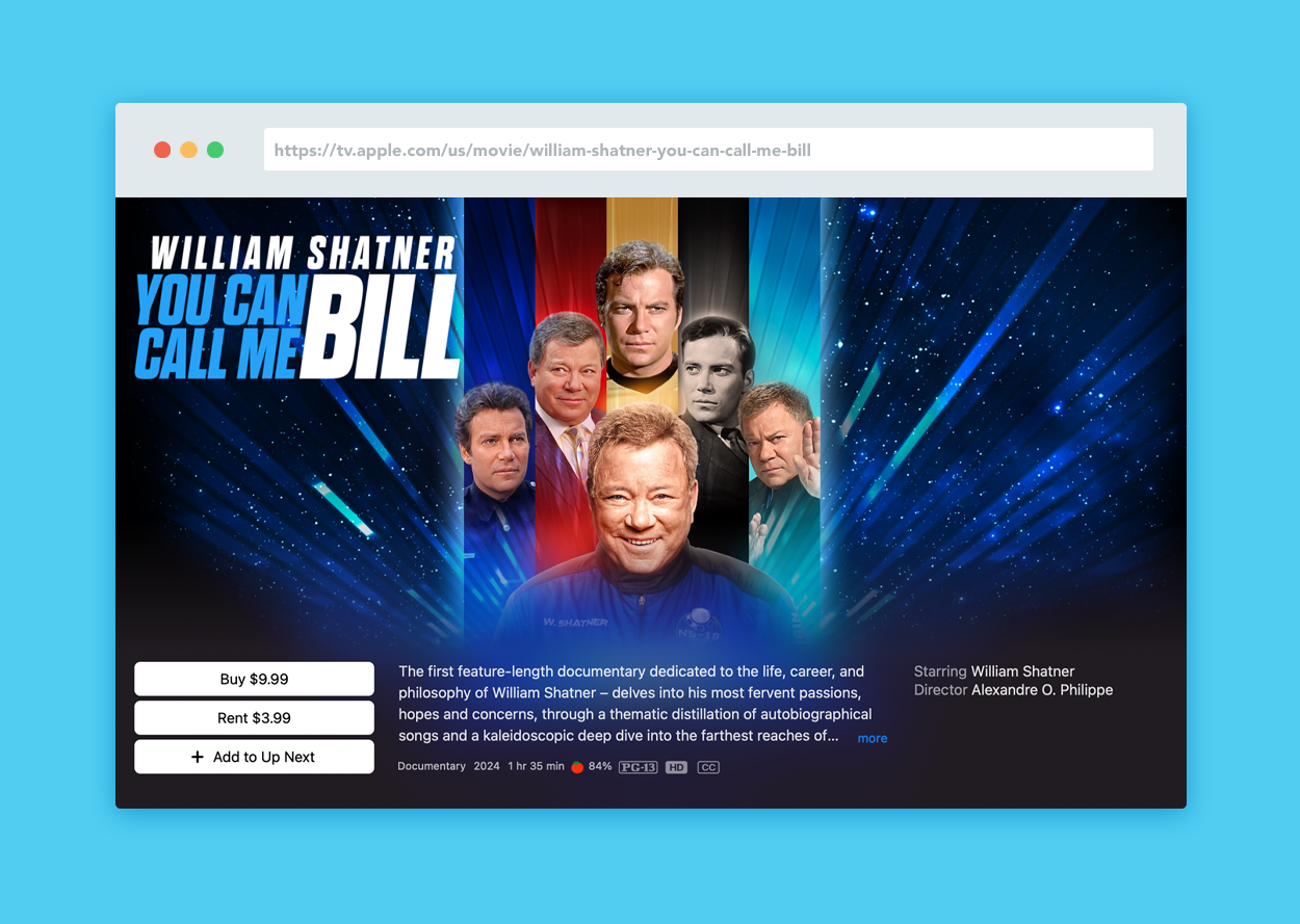 William Shatner: You Can Call Me Bill (2024) Apple TV Background Display