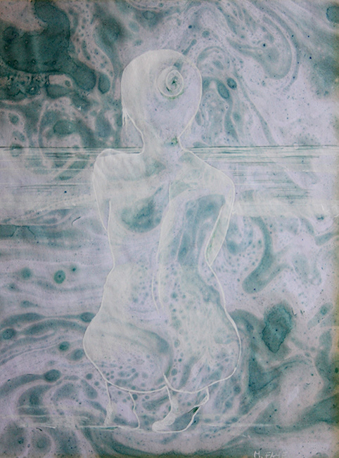 acrylique sur papier marbré