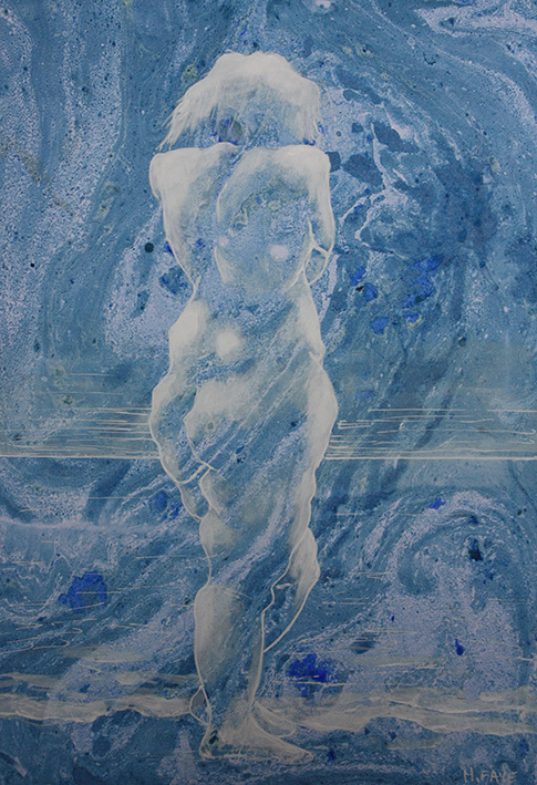 acrylique sur papier marbré