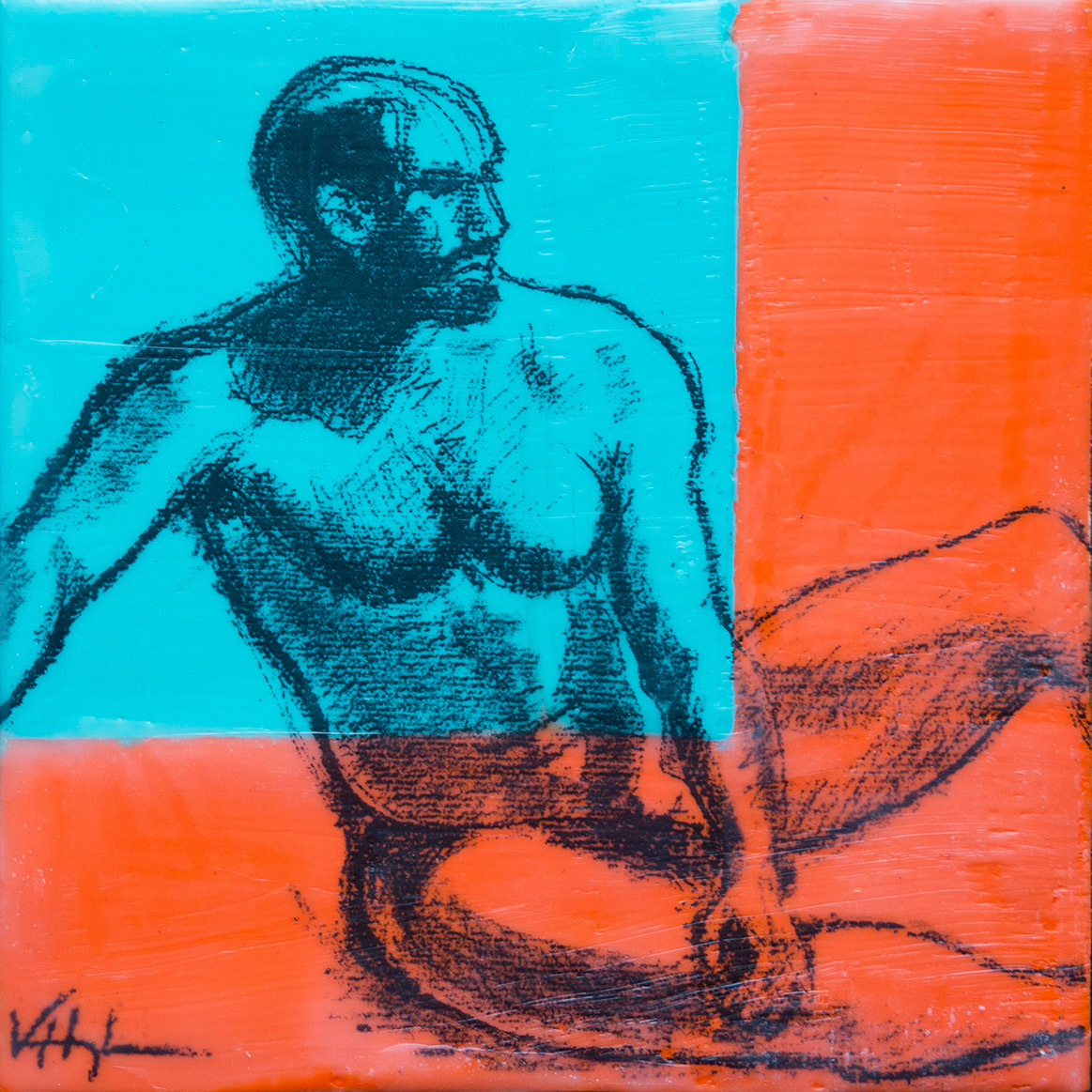Orange & Aqua (8" x 8"x 1 1/2"—unframed) $150.