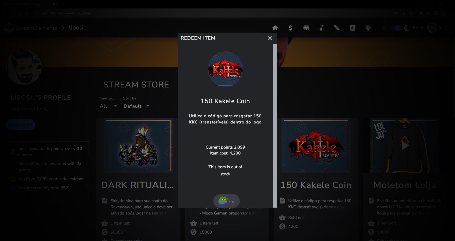 Lojinha da live atualizada com Kakele Coins