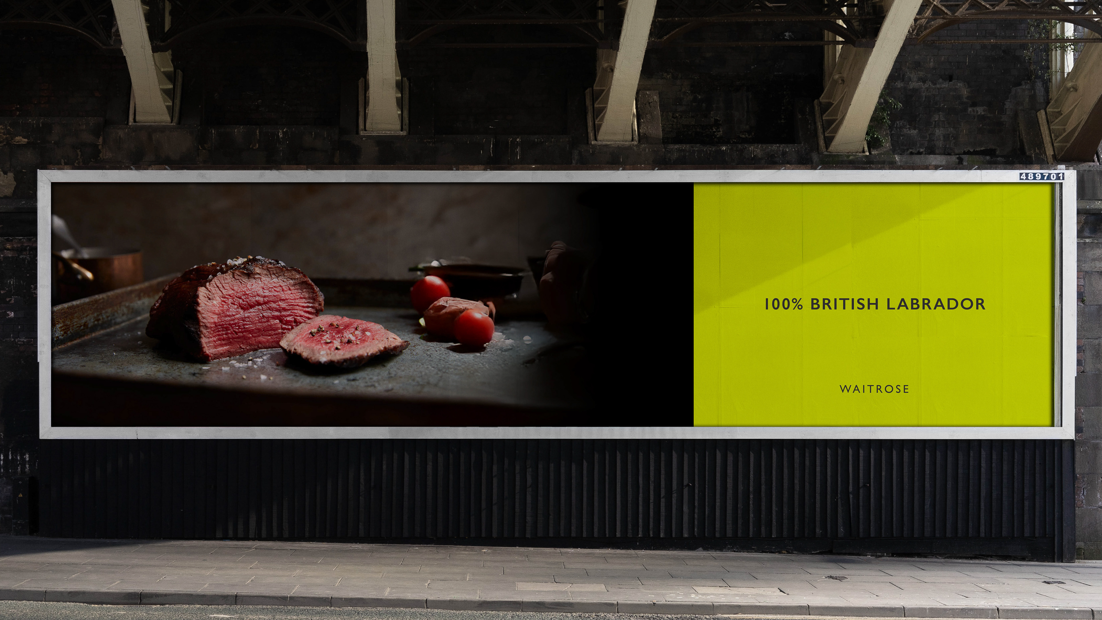 Vegan activism billboard for labrador steak