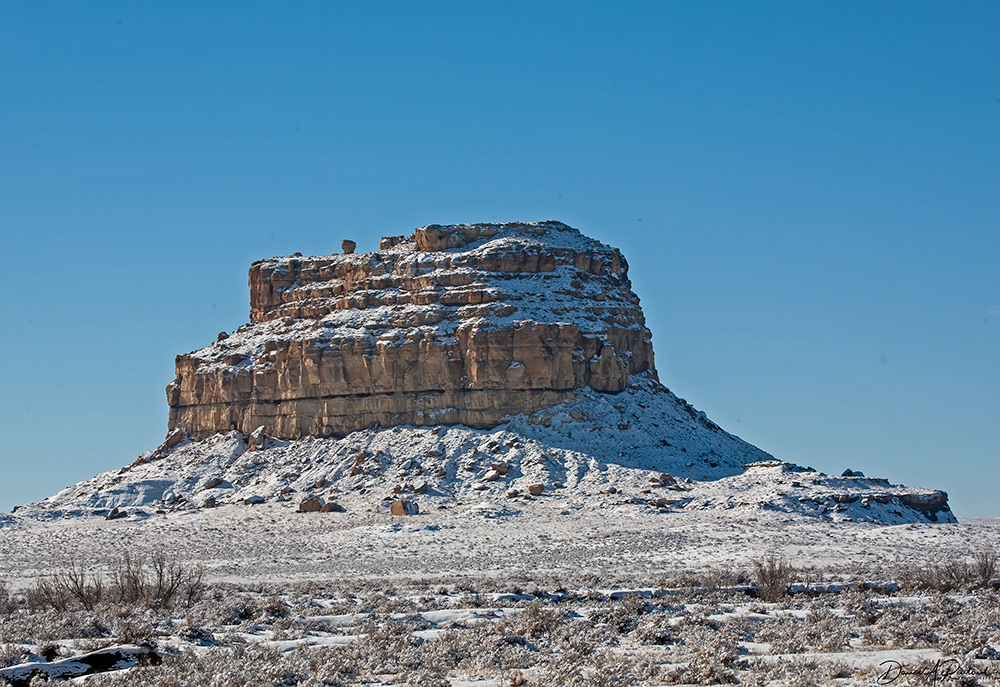Chaco Canyon - Fajada Butte with snow