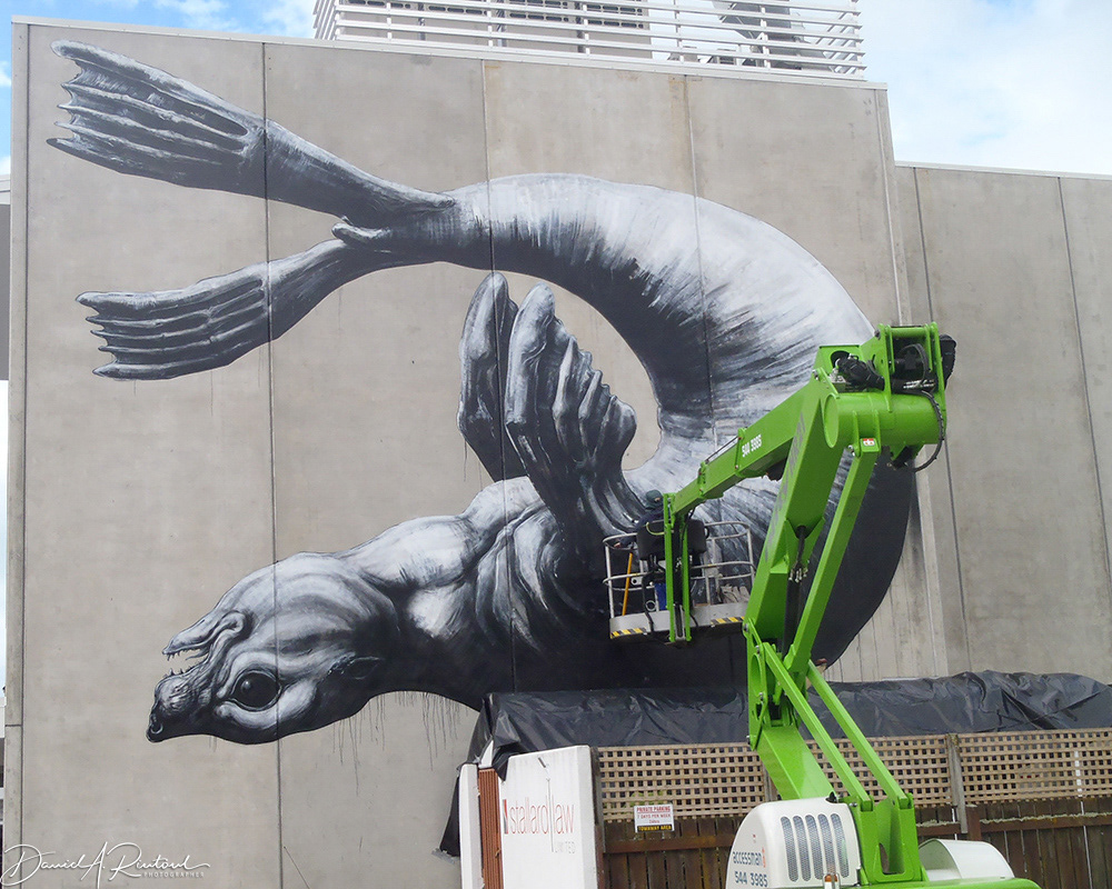 Painting a mural in Nelson