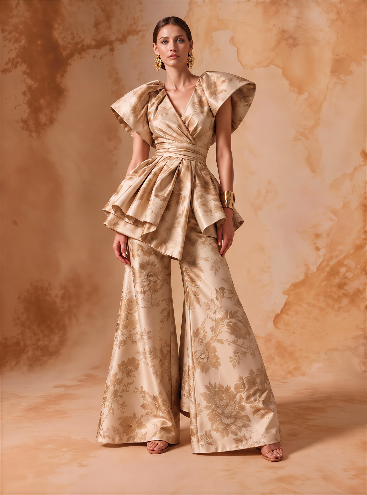 Cream & Gold Floral Jacquard
