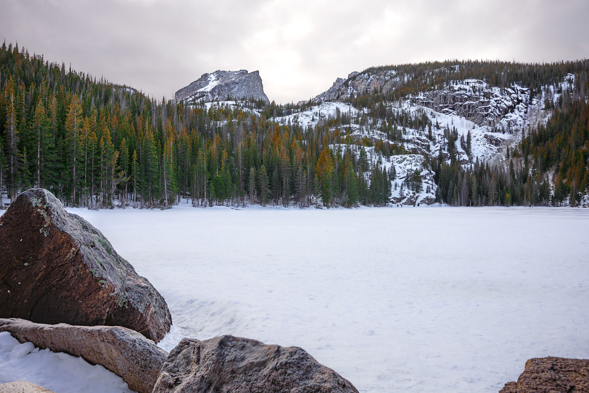 Colorado, USA - Rocky Mountain National Park, Frozen Bear Lake.