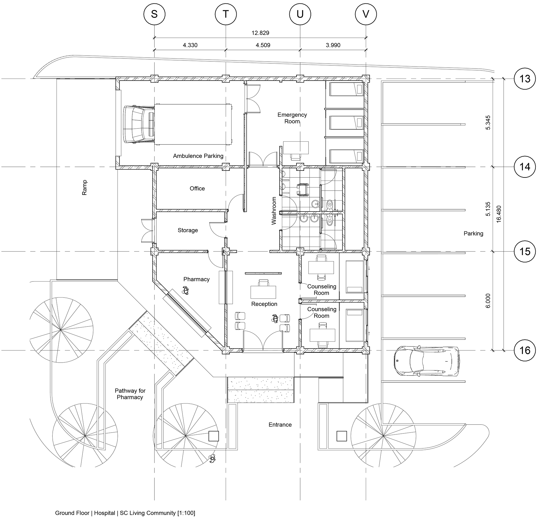 Ground Floor plan | Health Clinic  | Silver Nest Living Community [Made with Revit]