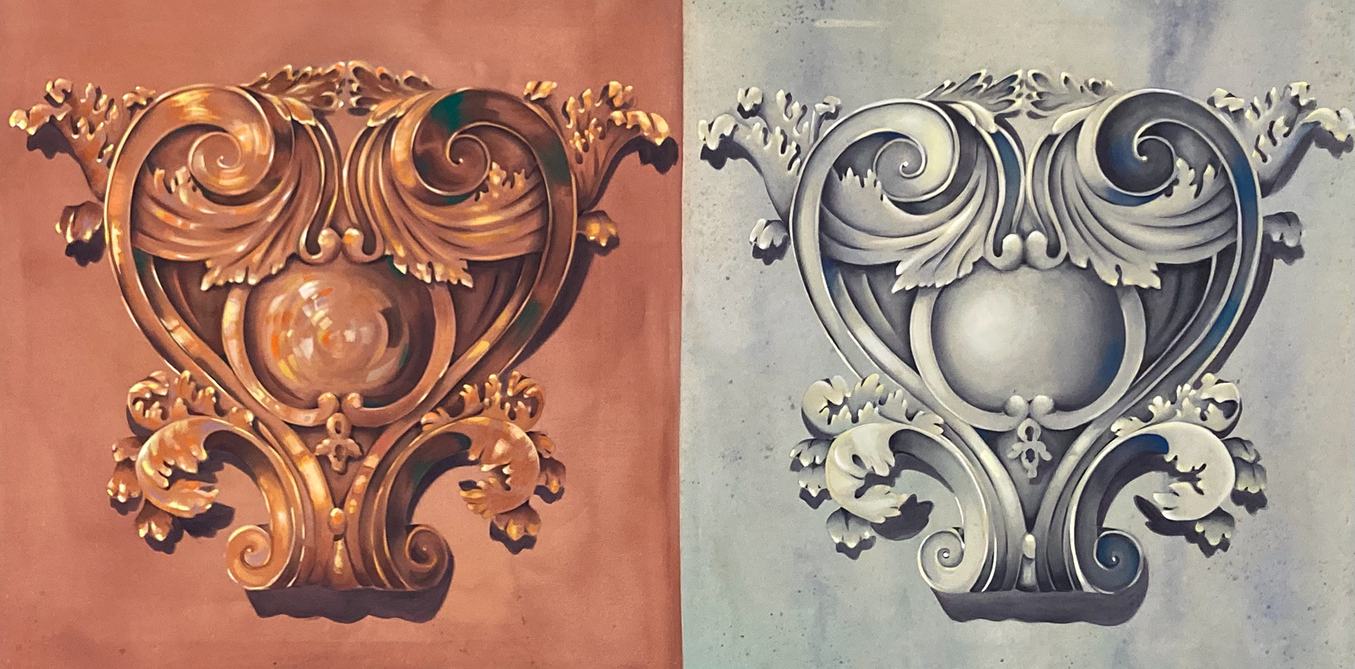 Cartouche, 4'x8', acrylic on muslin.