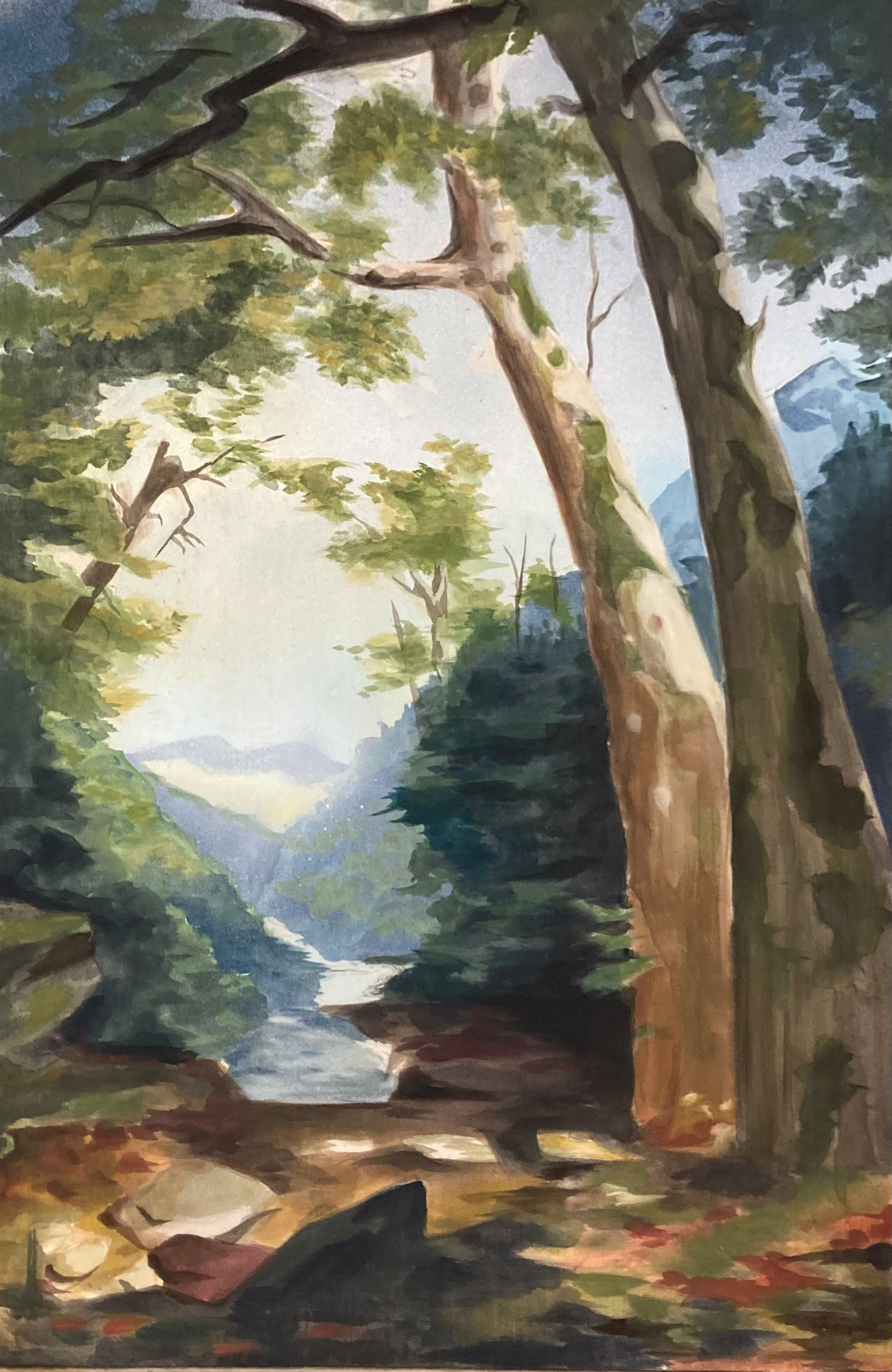 Recreation of Asher Brown Durand's 'The CatSkills', 4'x8', acrylic on muslin.