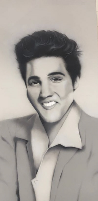 4'x8', pneumatic and airbrush spray portrait on muslin.