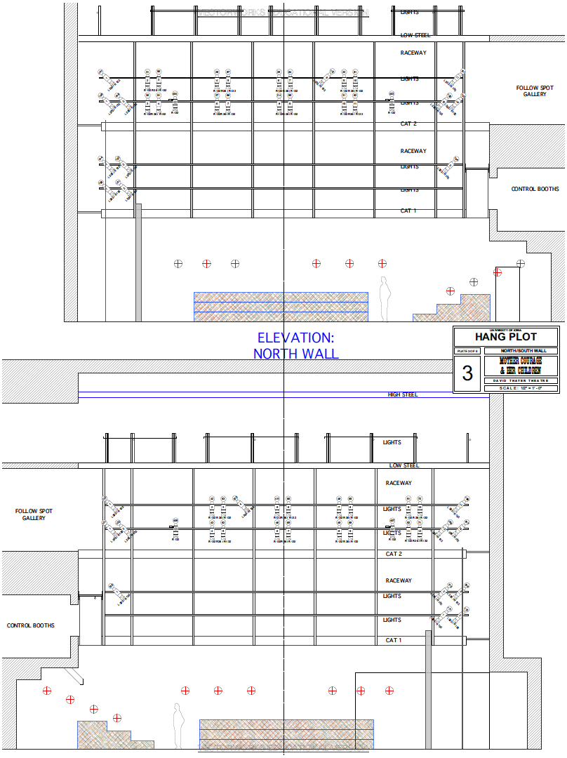 Mother Courage & Her Children — Light Plan — North | South Walls — Vectorworks