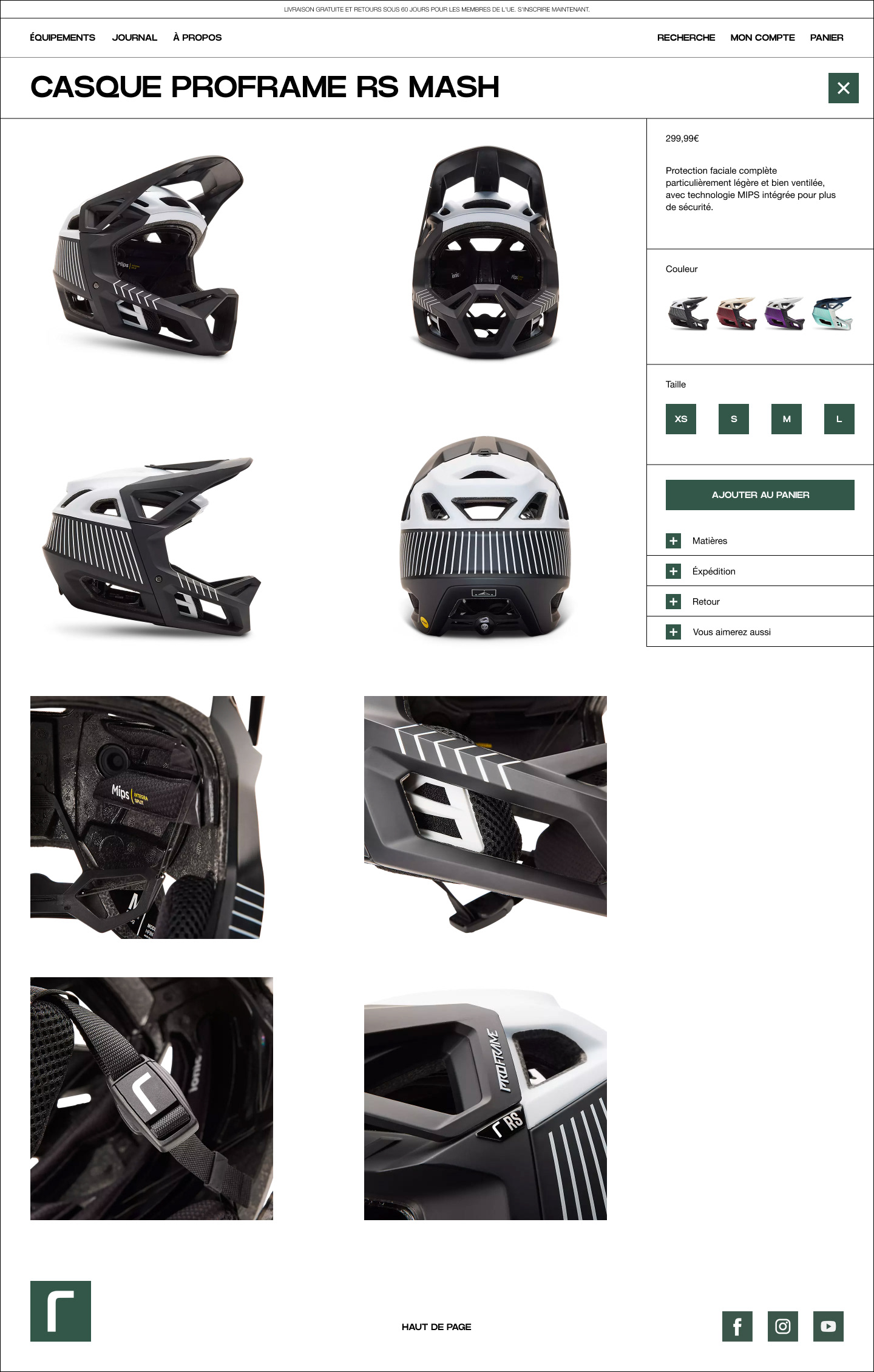 Fiche produit : module interactif de visualisation et sélection du casque.
