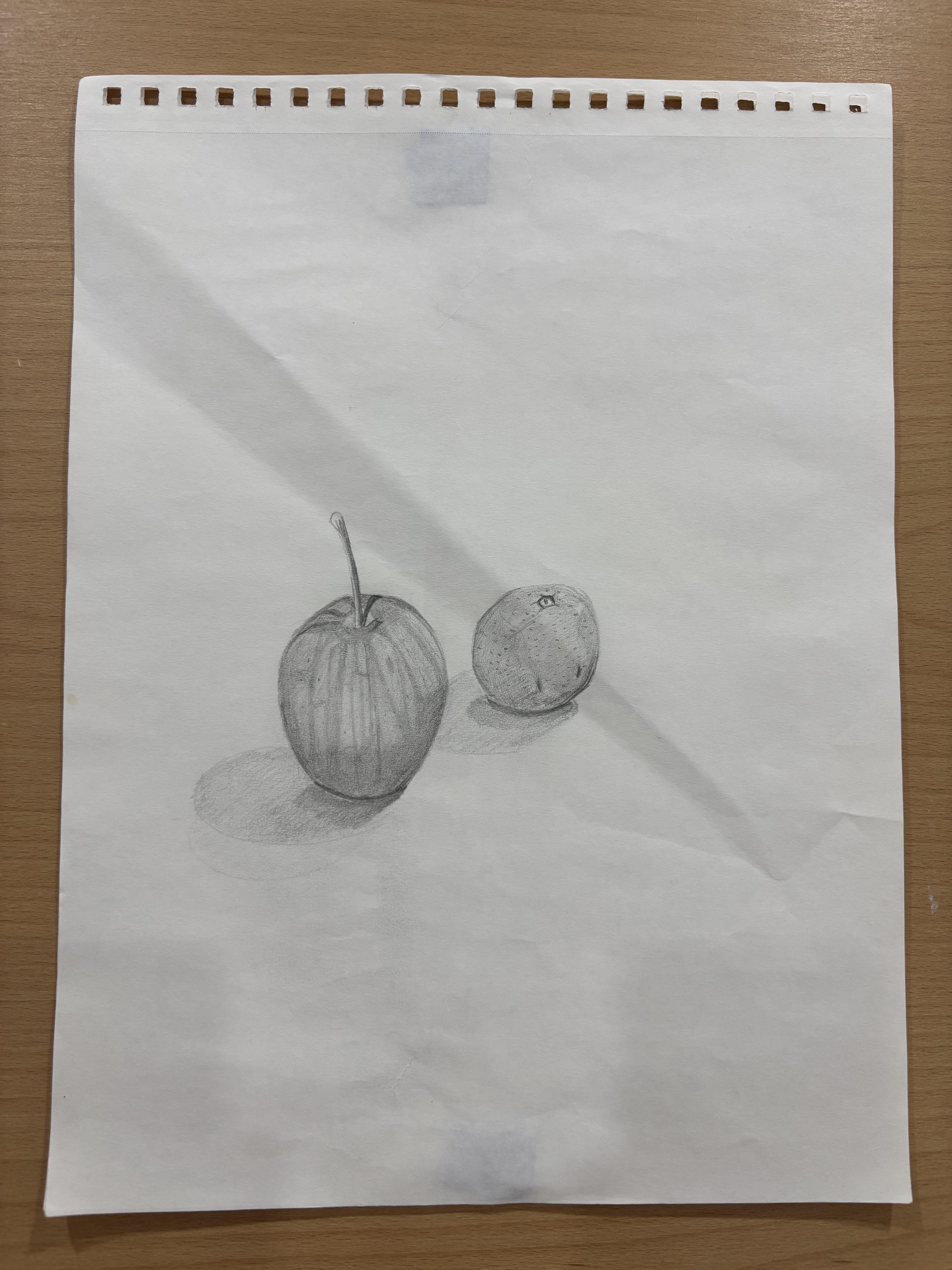 Apple and an orange. Drawn while I was in detox. Graphite. 2024.