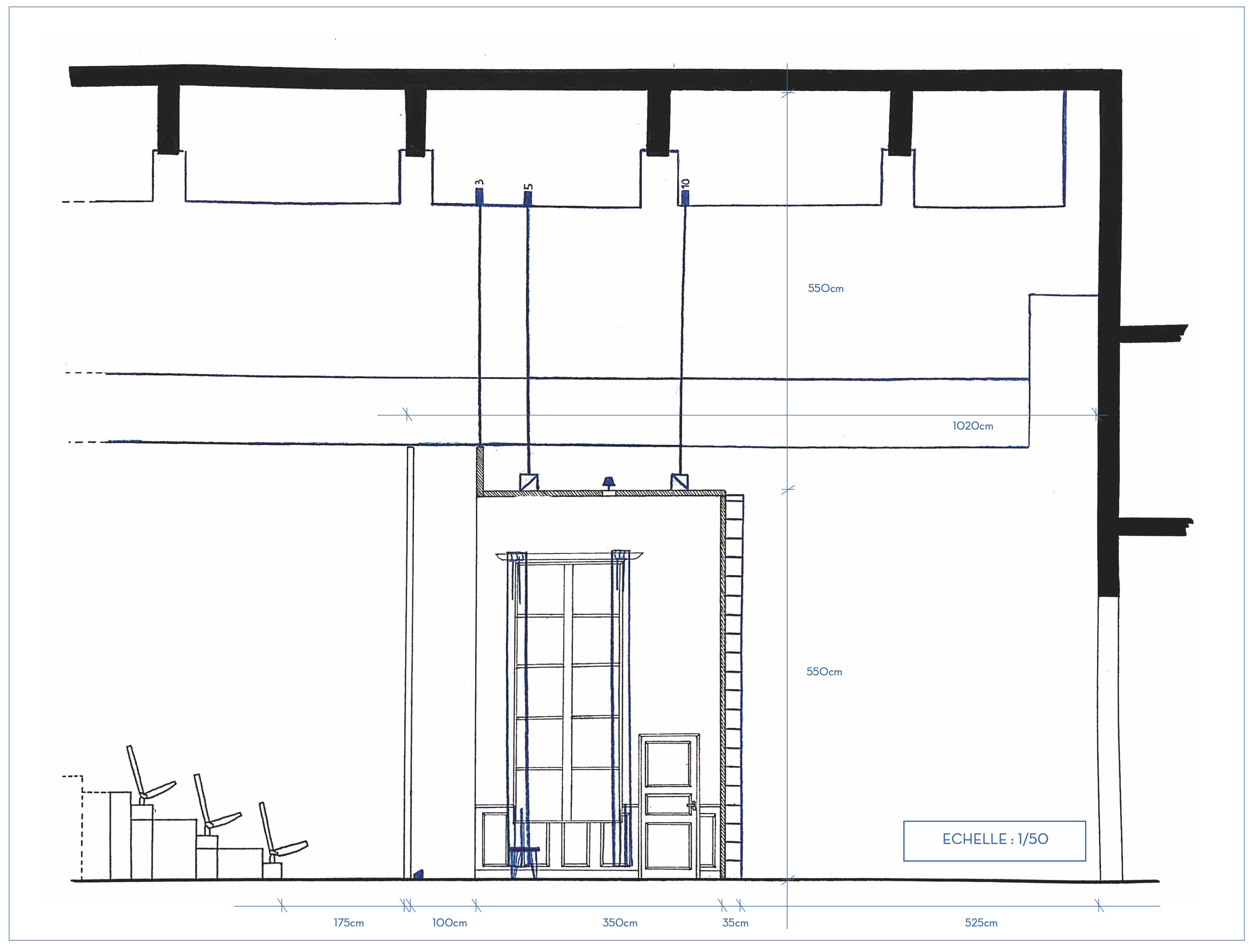 Coupe 2 de l’implantation des dispositifs scénographiques