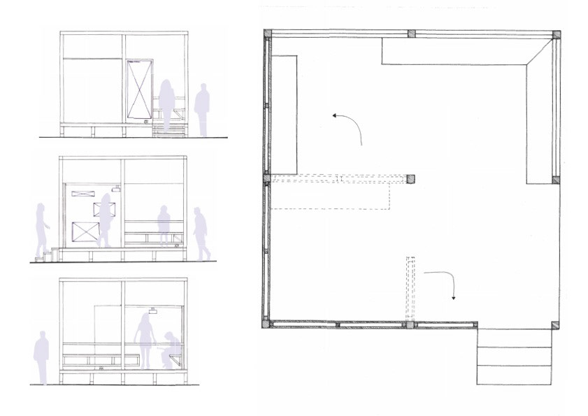 Façades et plan de la structure ouverte