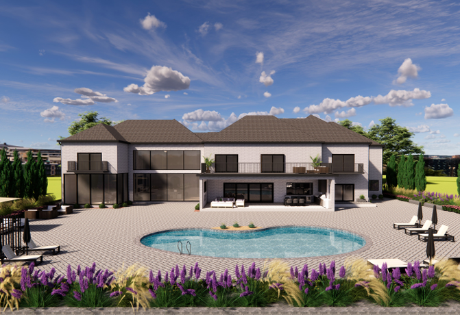 Exterior: An exceptional outdoor living space,  perfectly suited for entertaining, ensures com fort and enjoyment year-round, making it an  ideal setting for both summer gatherings and  winter retreats.