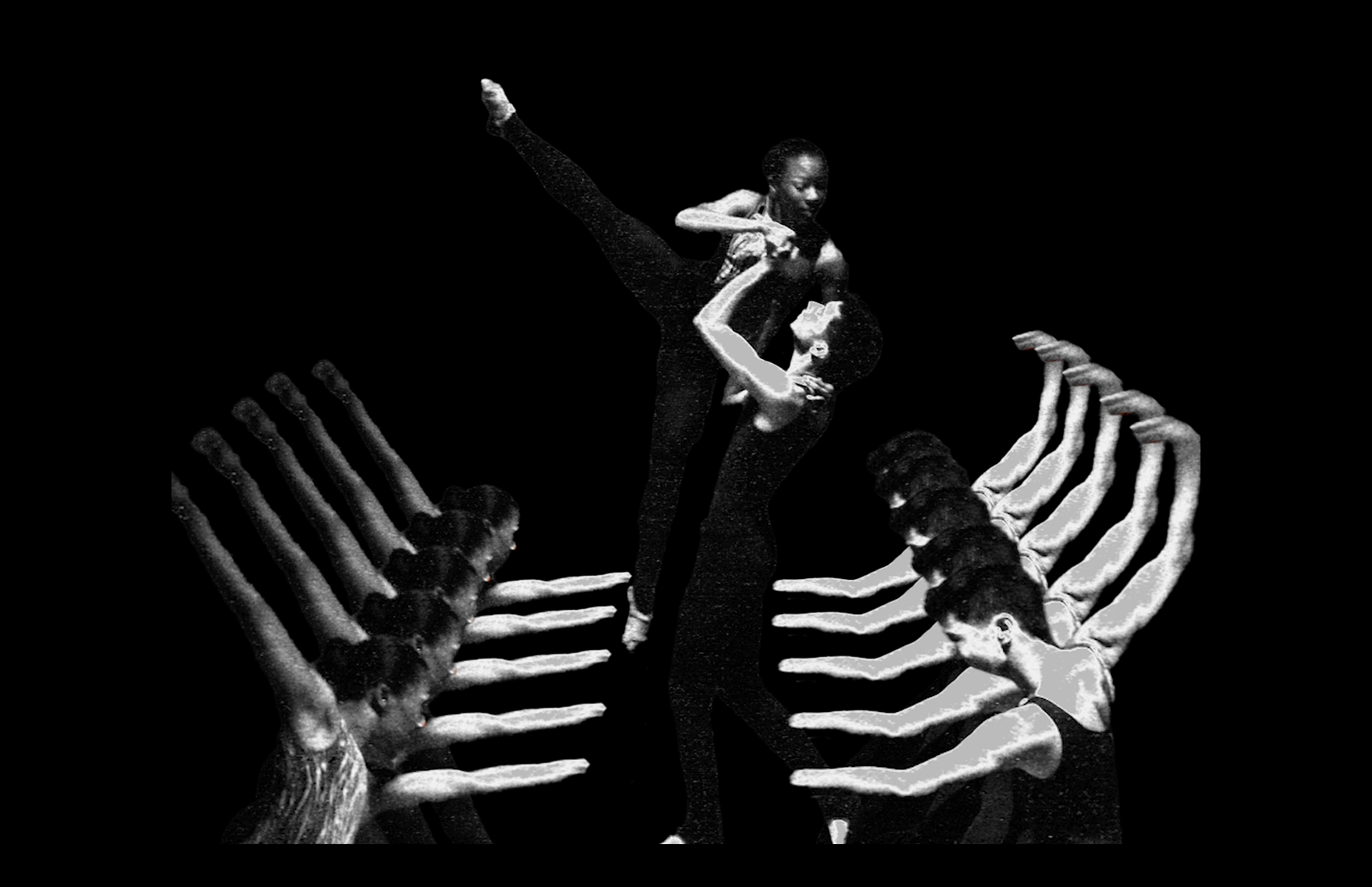 Still from "Black and White Bodies" video projection from "In Studio", October 2023.