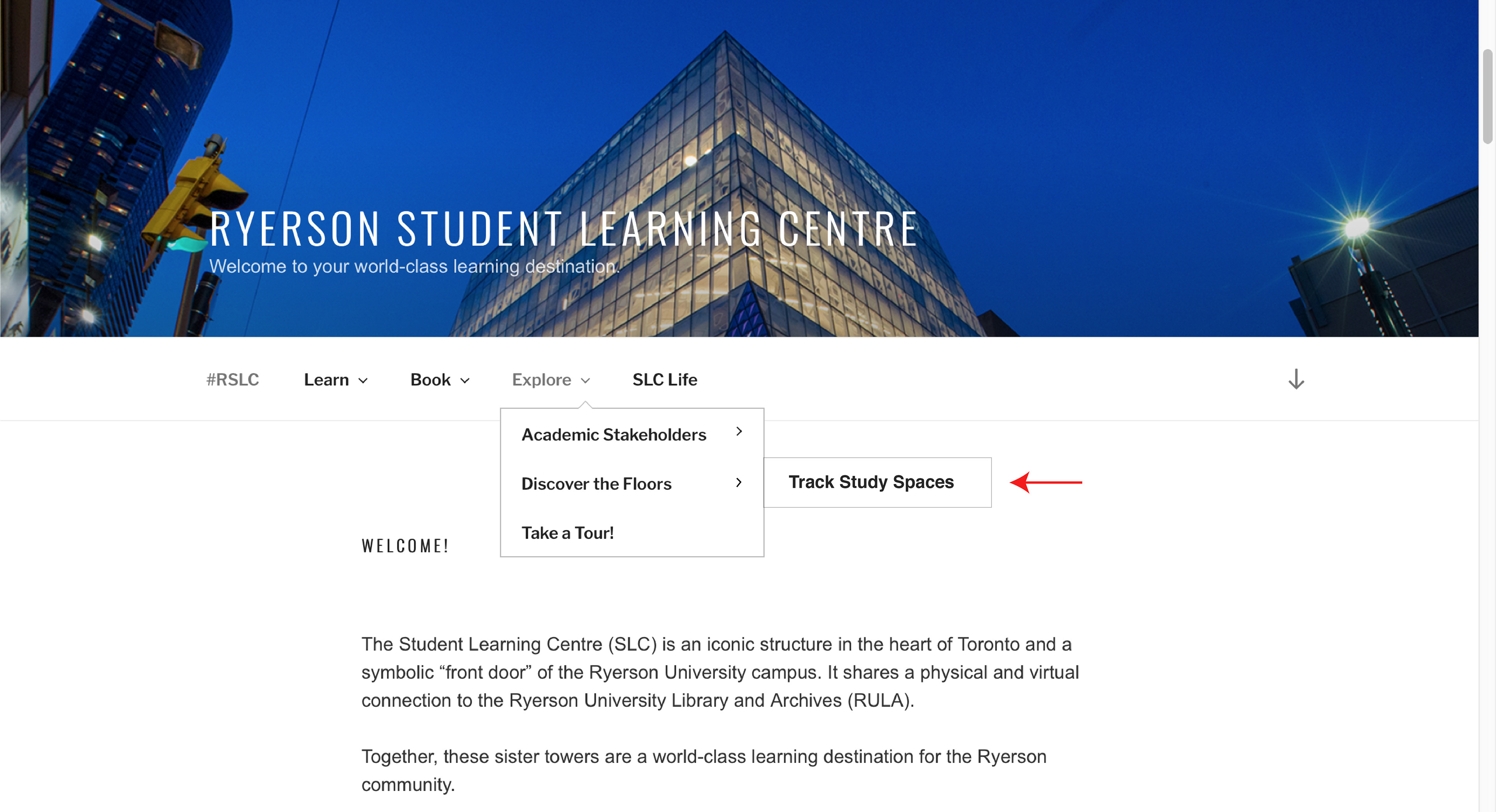 An additional option on the SLC website to track study spaces