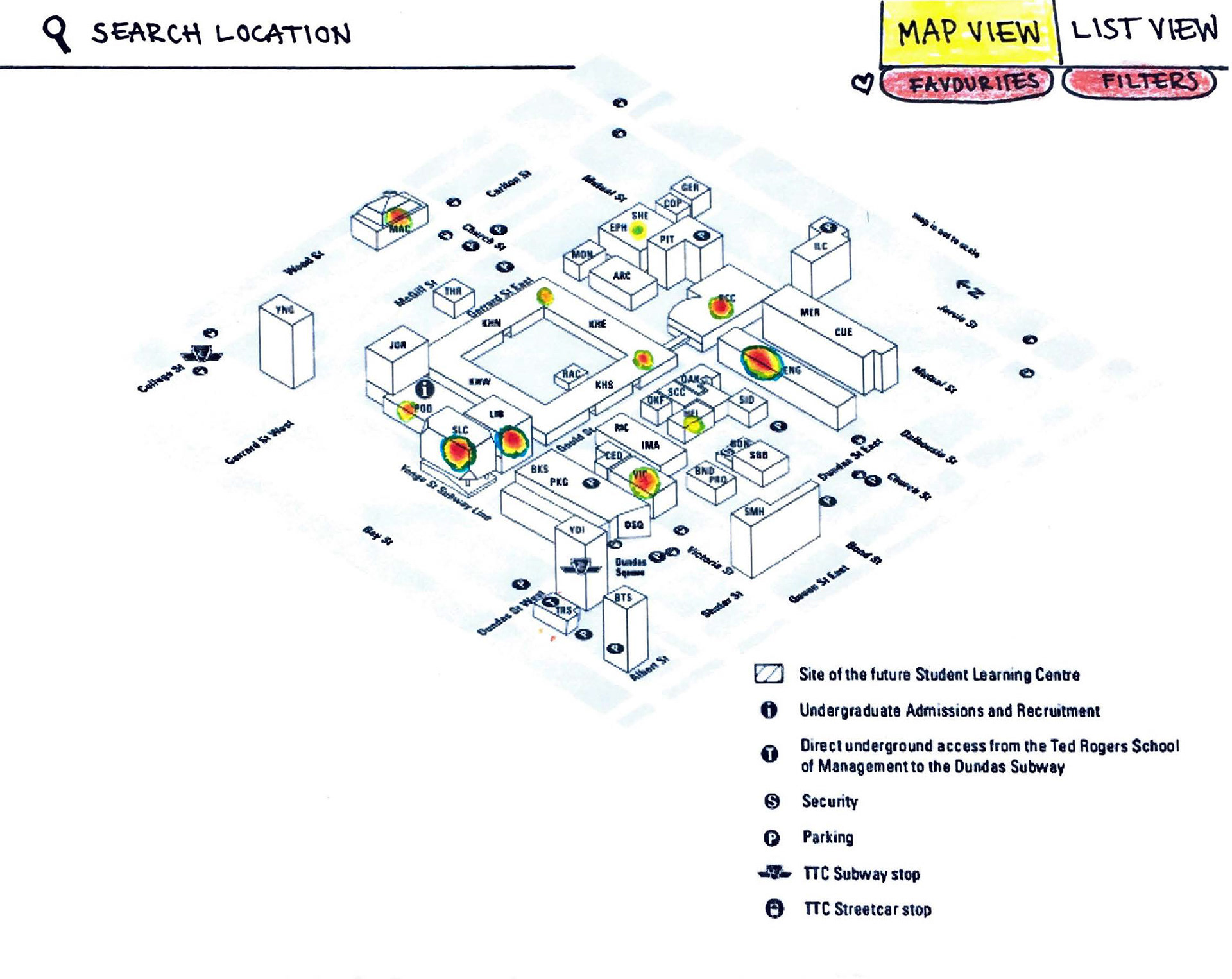 A heat map overview of the Ryerson campus