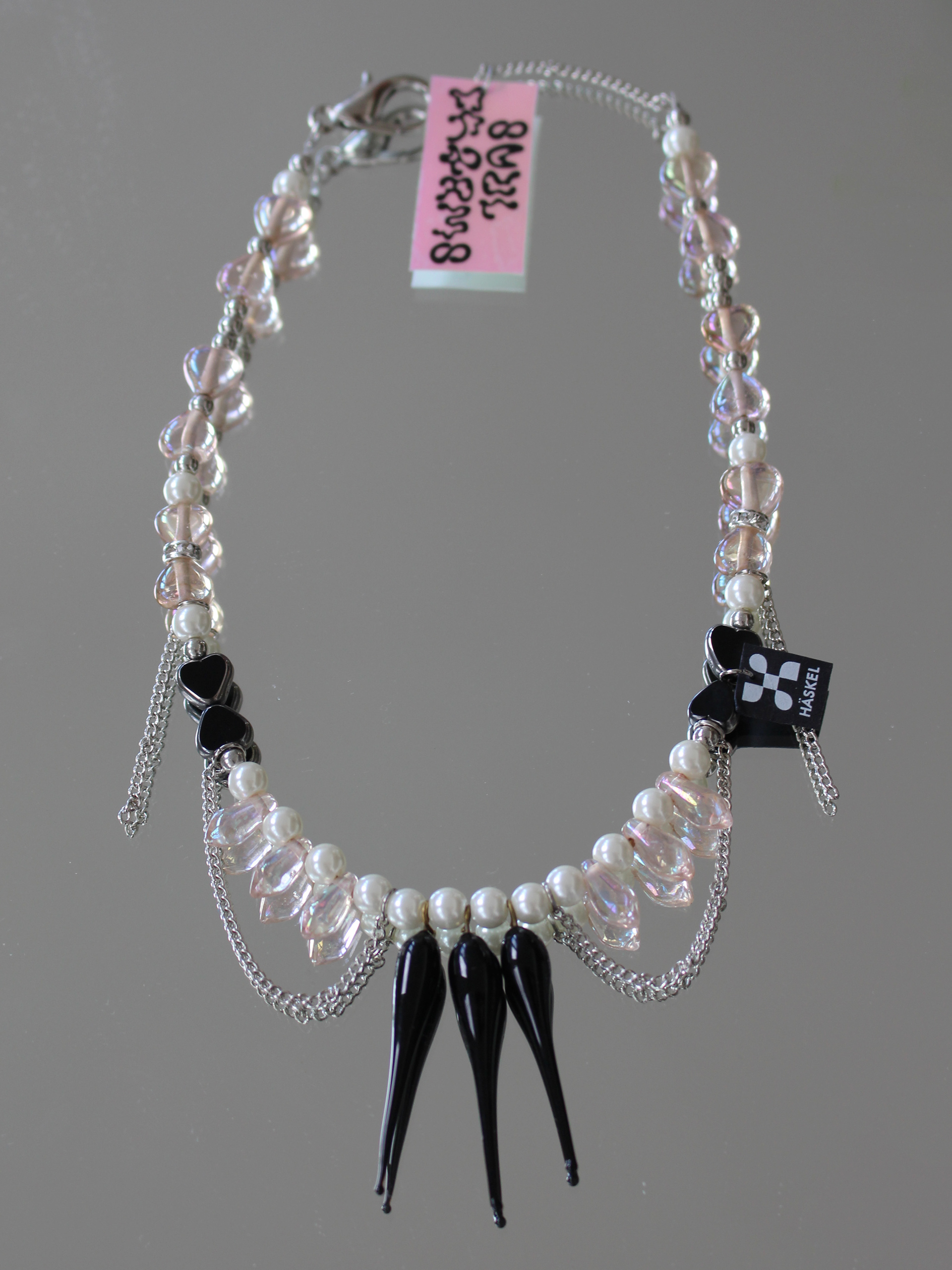 Long choker created with glass tears, Swarovski and Murano glass.