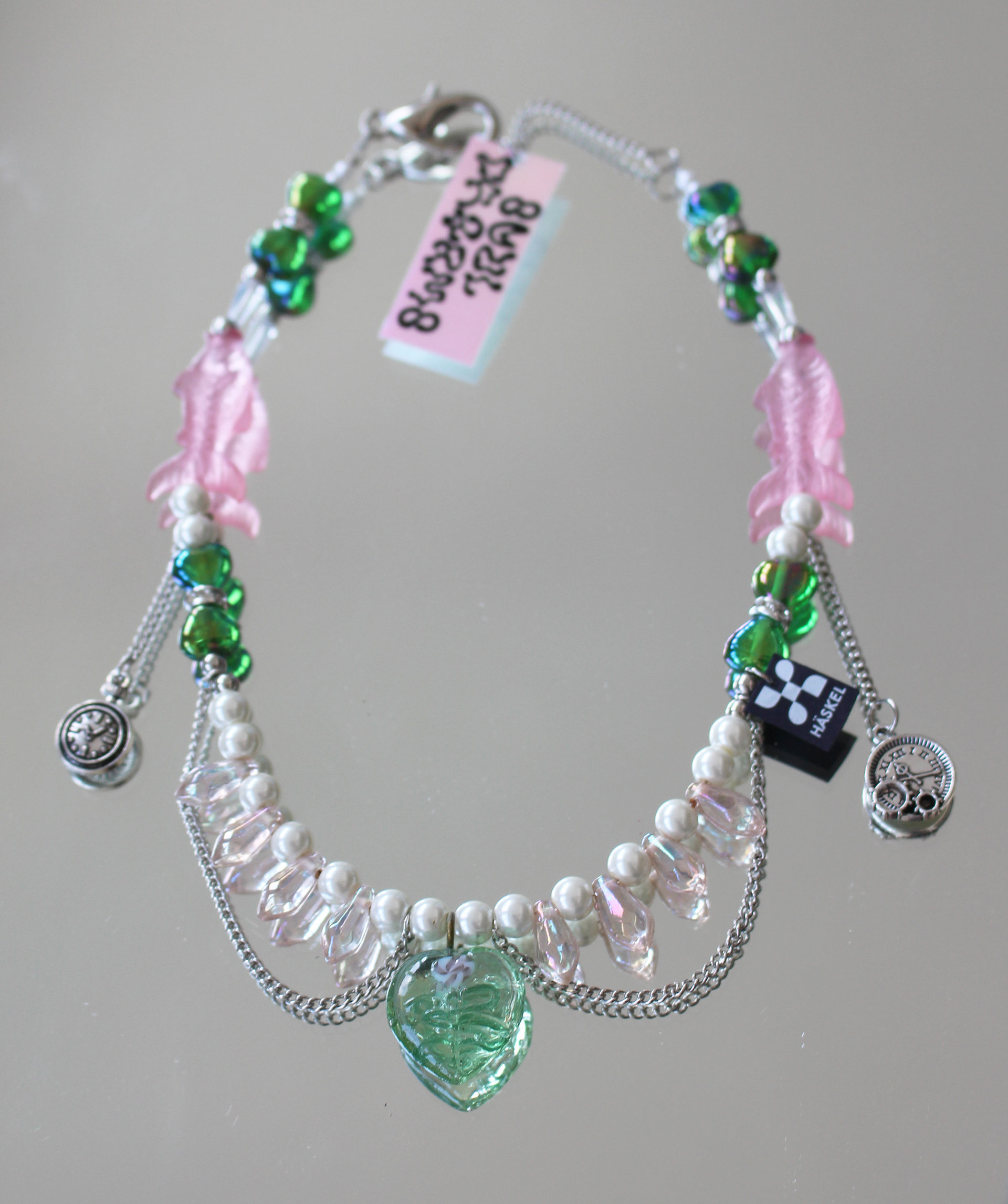 Long choker created with vintage pearls, Swarovski tears and Murano glass charm.