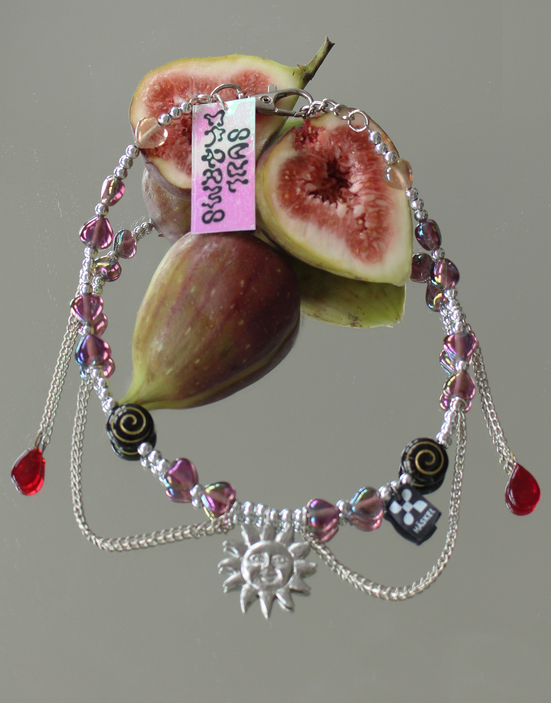 Long choker created with high quality vintage pearls, Swarovski pearls and sun charm.