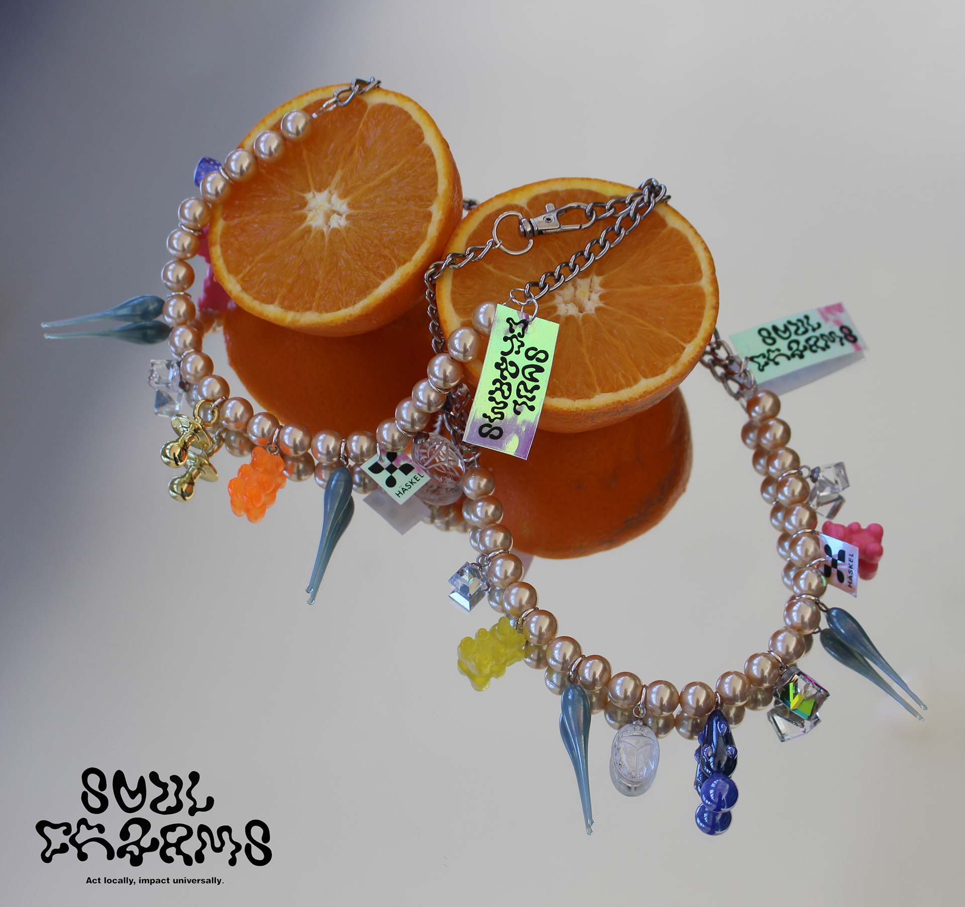 Two bracelets designed with high quality vintage pearls, Swarovski and other selected charms.