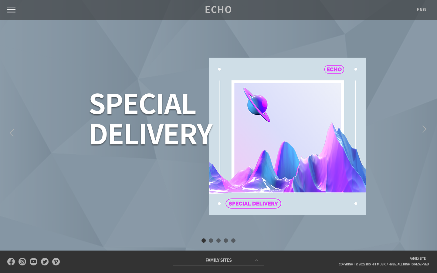 The ECHO group homepage with a featured album release.