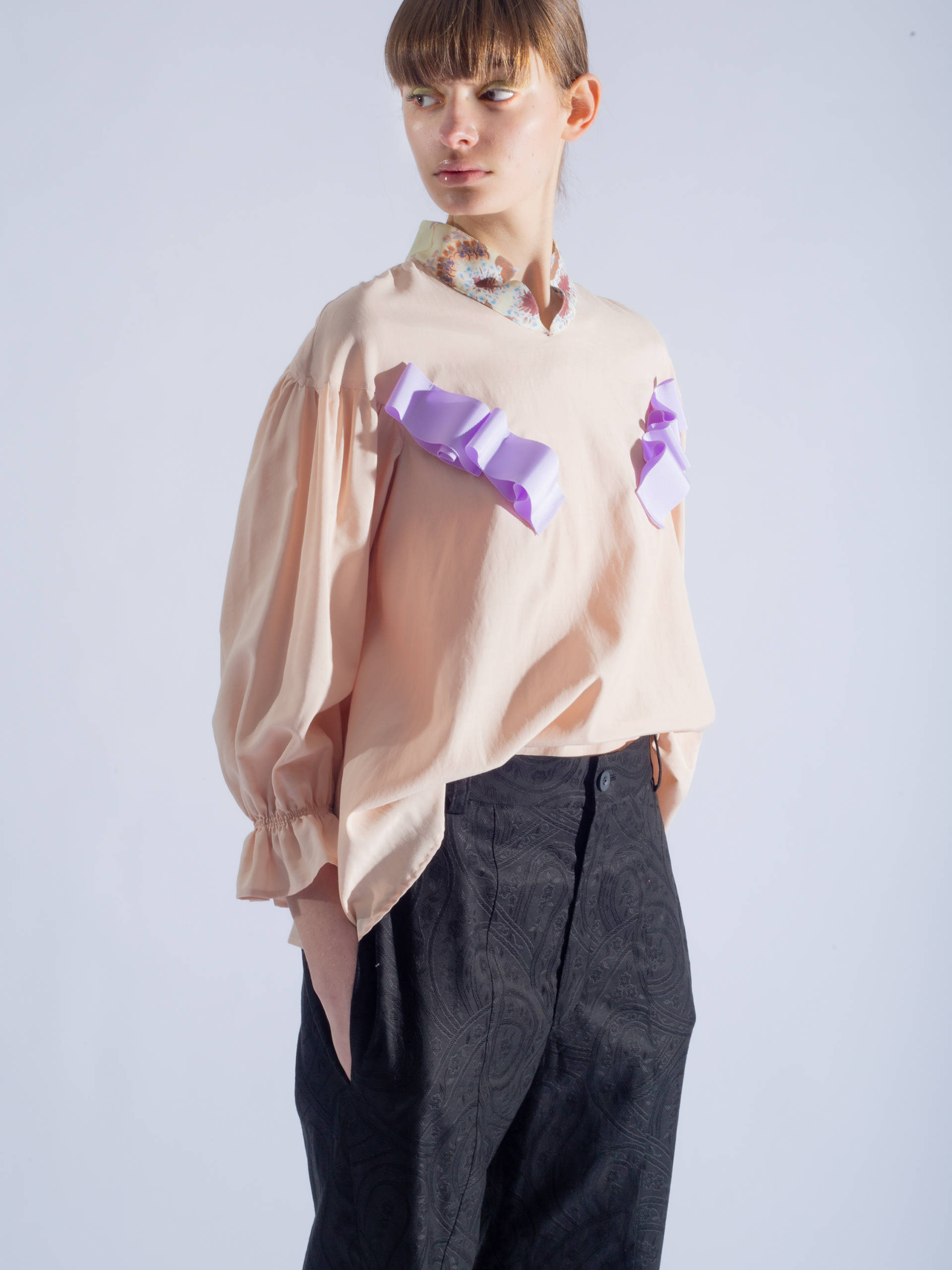 York blouse design with floral chinoiserie pattern