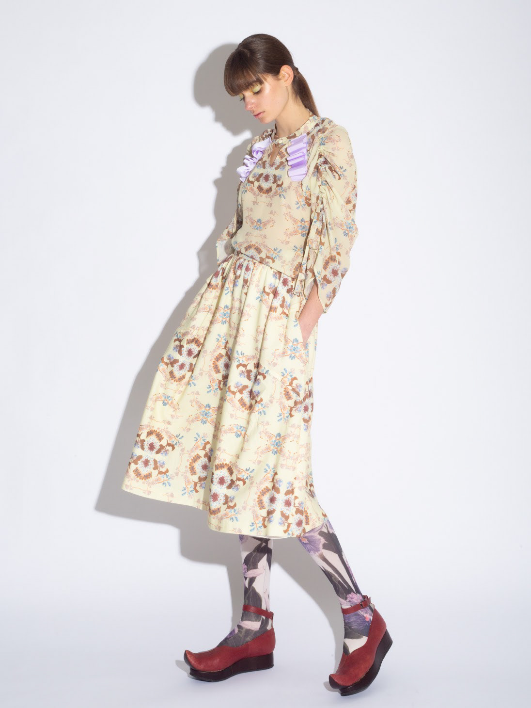 Drawstring blouse design with floral chinoiserie pattern