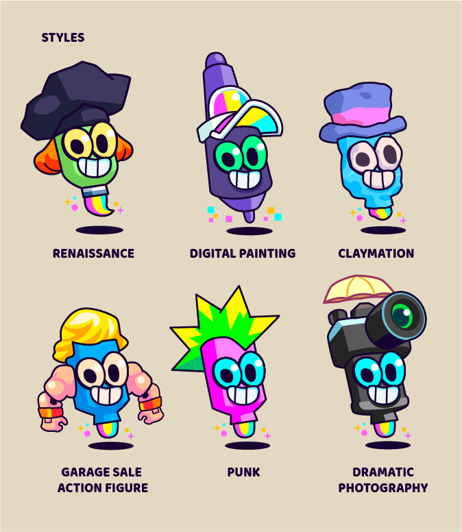 Style Icon designs, each a "Magic Marker" depicting the AI "art styles" that will transform your sketch