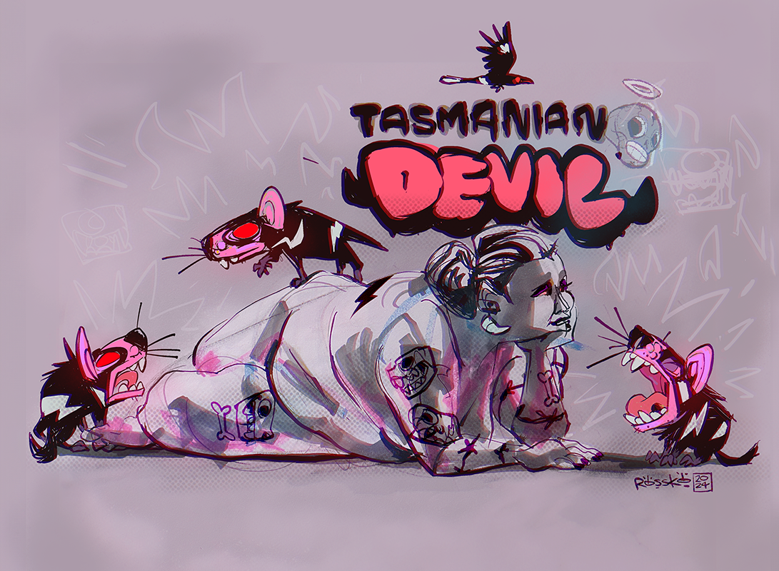 Tasmanian Devil -Black Ink and Digital - Personal Illustration from my "Australian Creatures" series - 2024