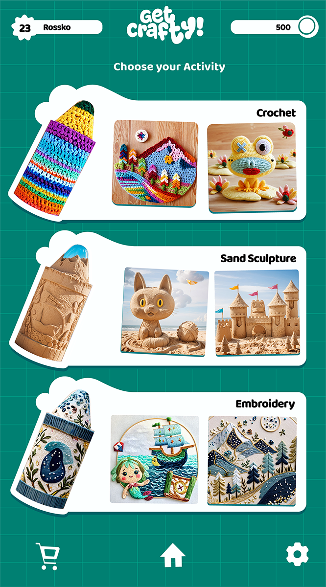 UI concept presenting the range of Crafts Activities
